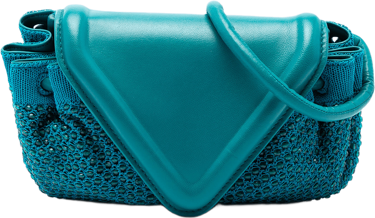 Bottega Veneta Small Beaded Crochet Knit And Leather Beak Crossbody, från Luxclusif, i färgen blå.