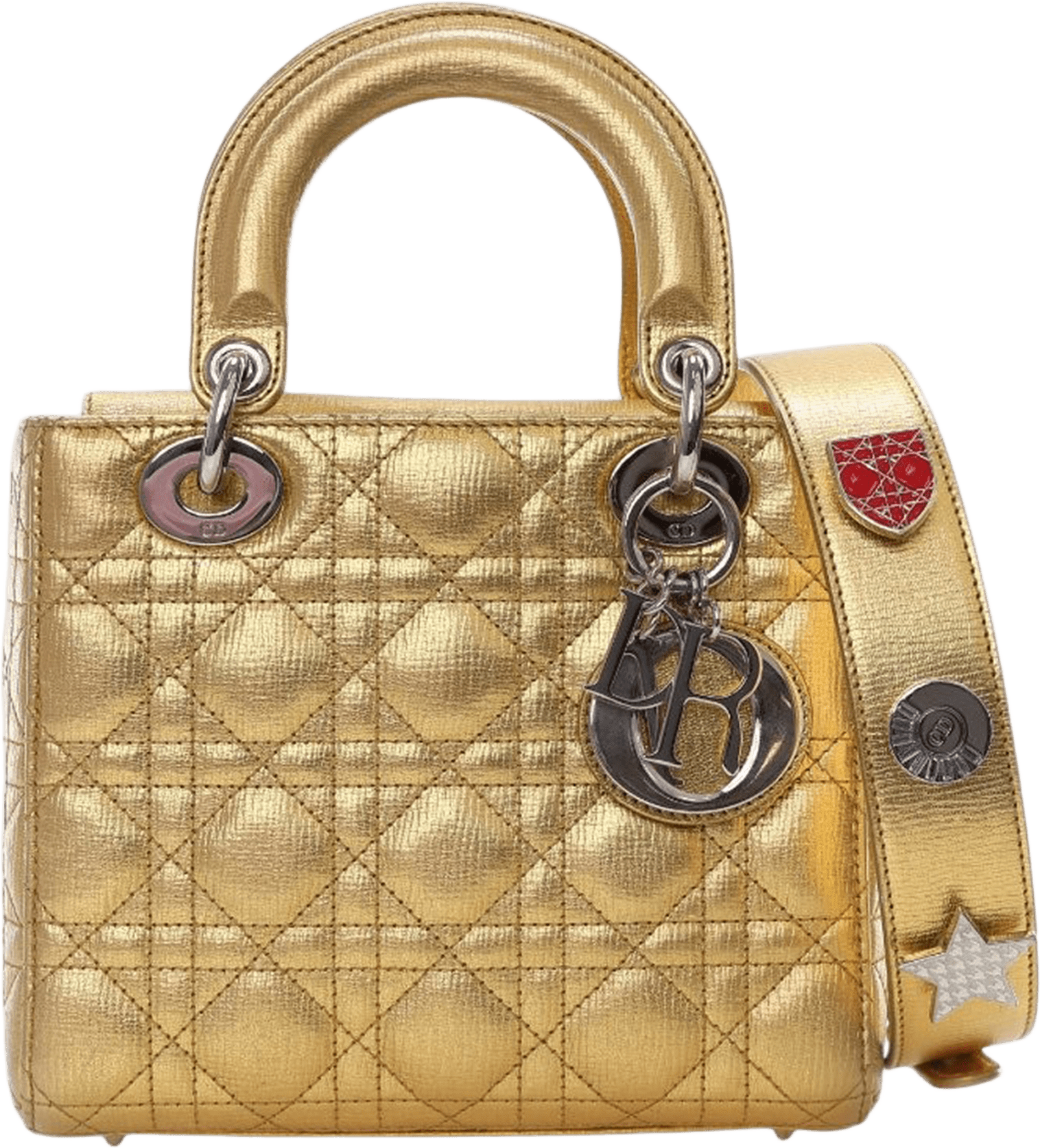 Dior Small Metallic Grained Calfskin Cannage My Abcdior Lady Dior, från Luxclusif, i färgen gold.