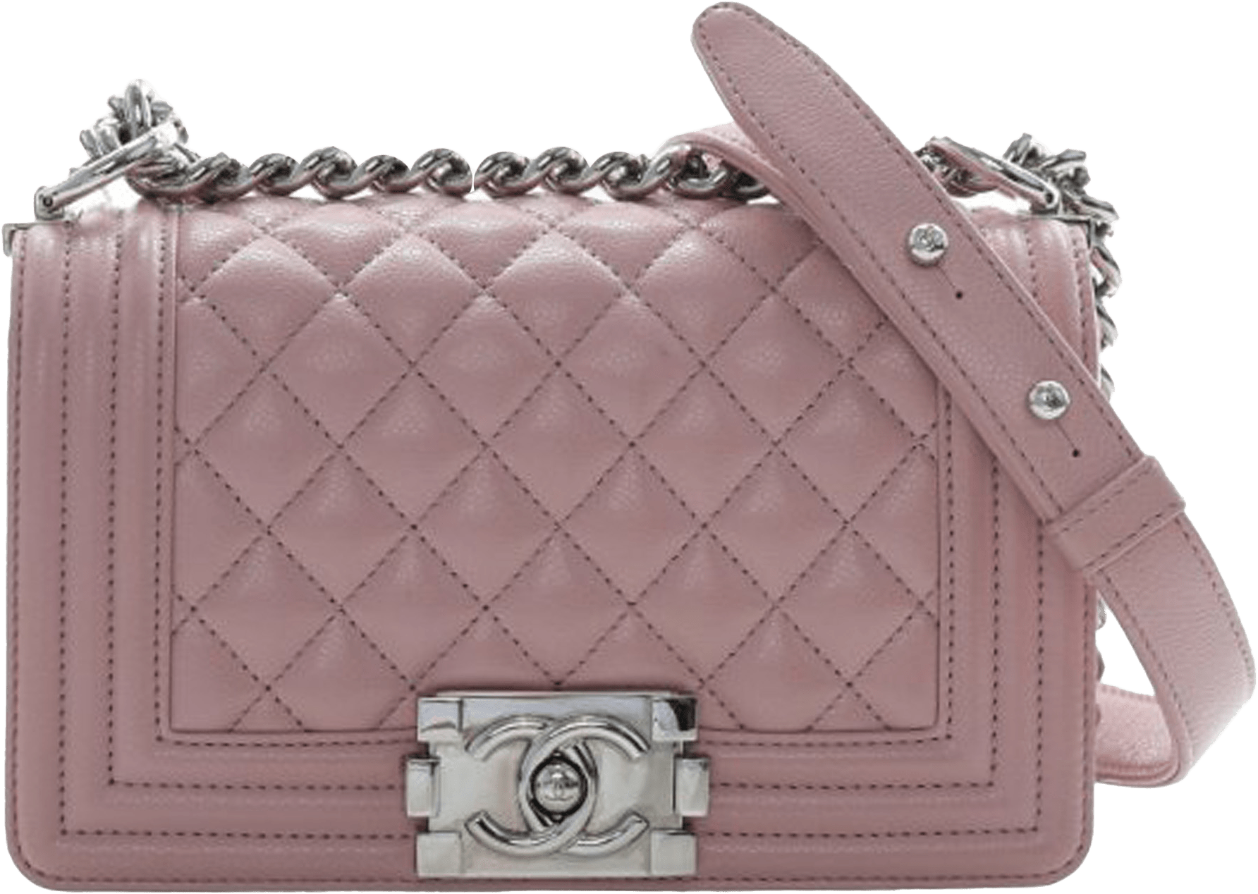 Chanel Small Quilted Caviar Boy Flap, från Luxclusif, i färgen pink.