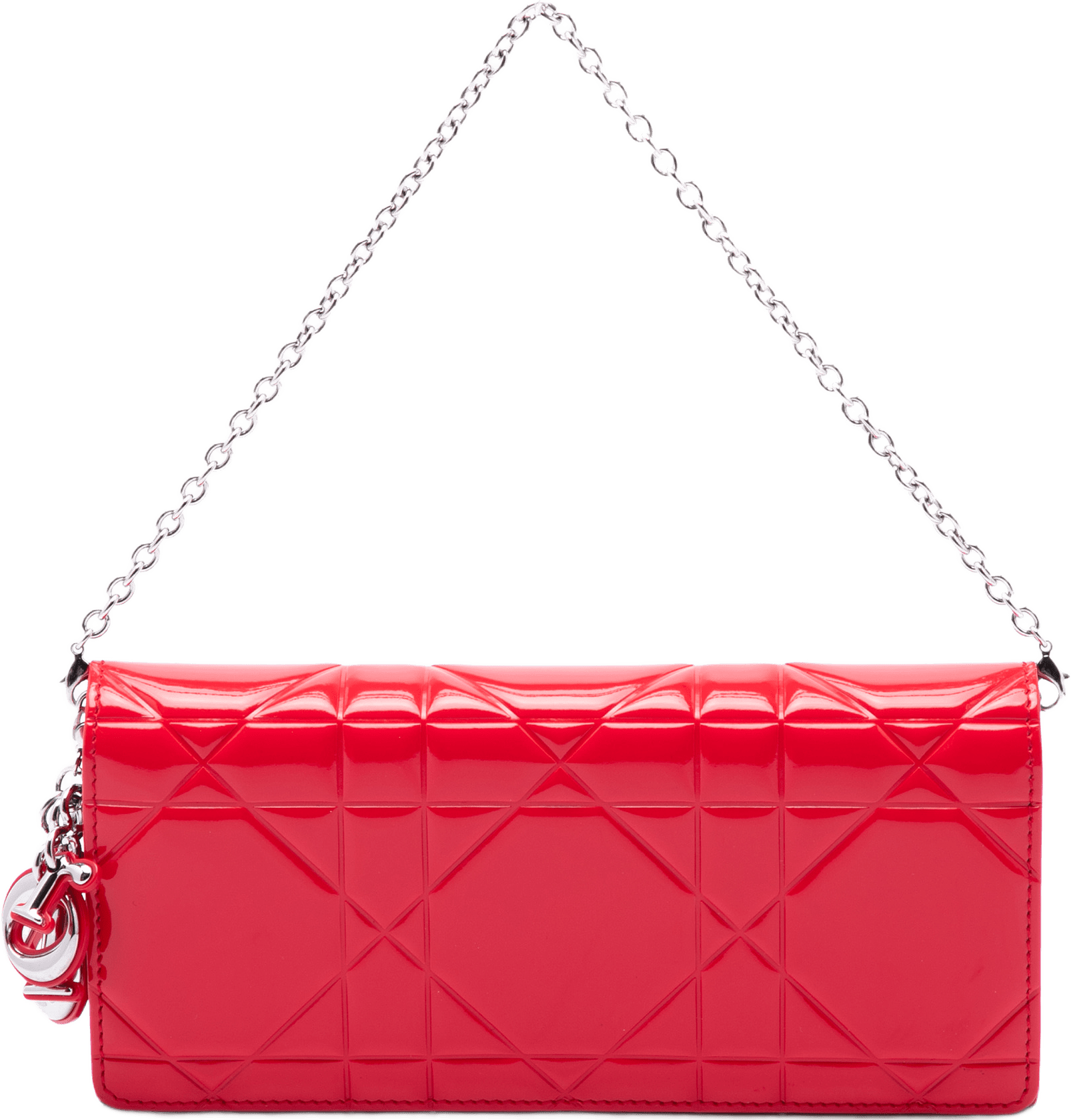 Dior Patent Cannage Embossed Lady Dior Rendez Vous Short Chain Wallet, från Luxclusif, i färgen röd.
