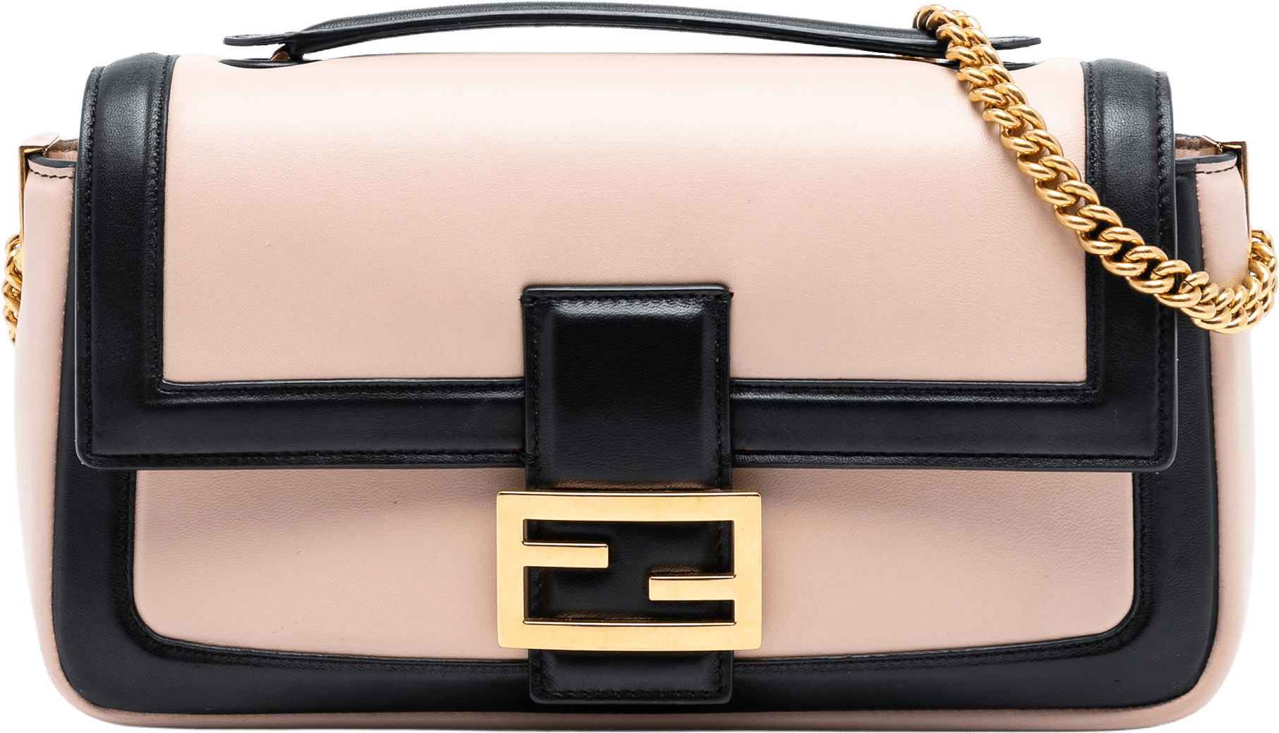 Fendi Bicolor Leather Chain Midi Baguette, från Luxclusif, i färgen light pink.