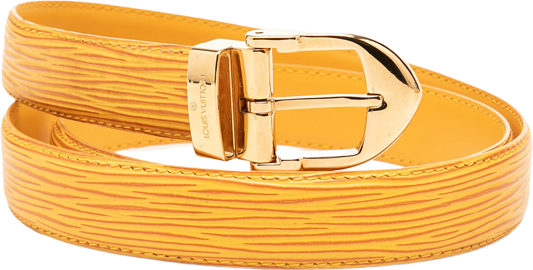 Louis Vuitton Epi Ceinture Belt, från Luxclusif, i färgen mustard.