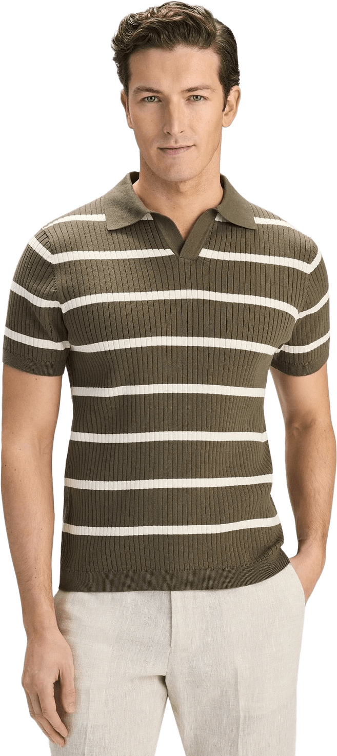 Cotton Rib Knitted Ss Polo Sweater (pedro), från John Henric, i färgen green.
