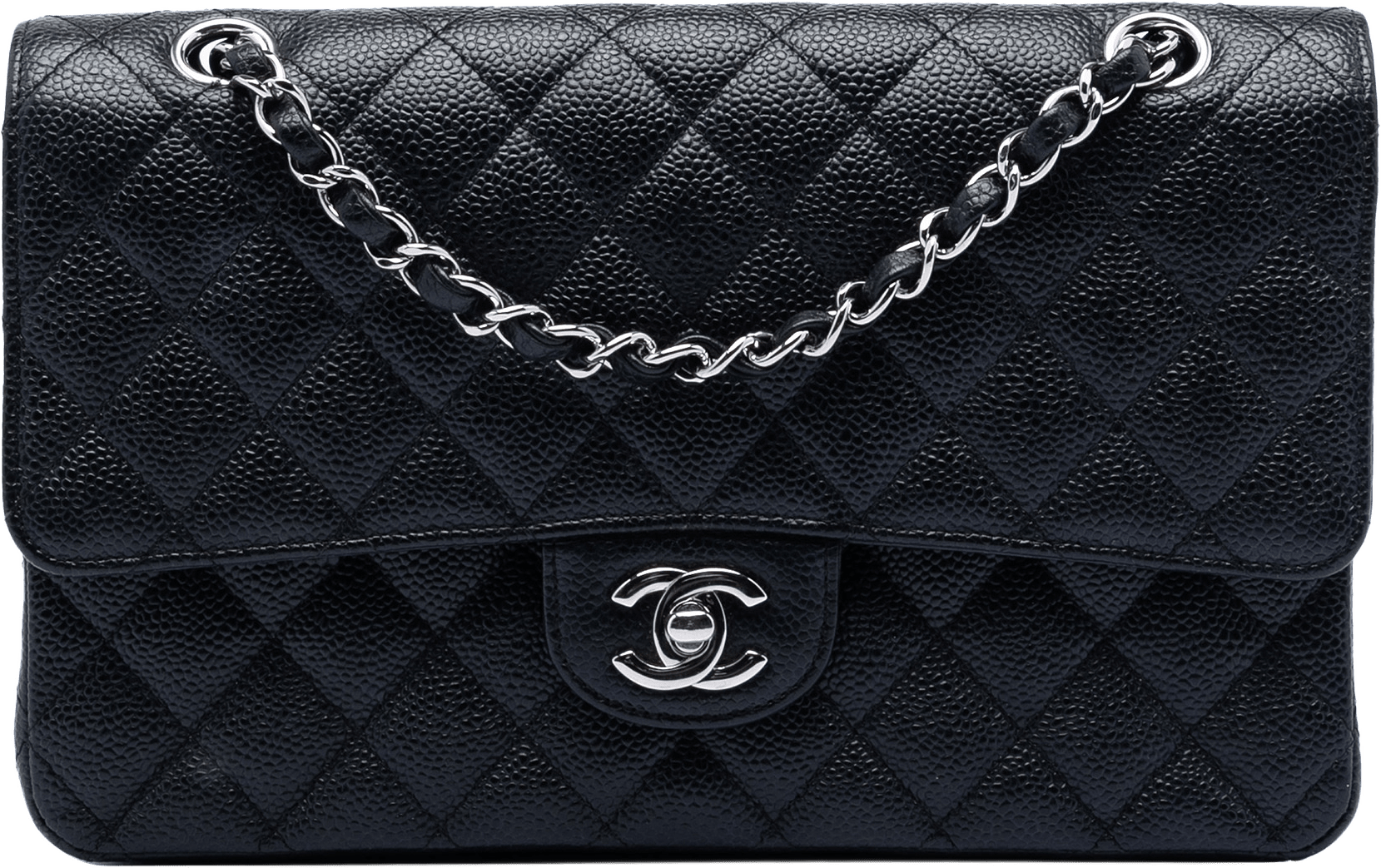 Chanel Medium Classic Caviar Double Flap, från Luxclusif, i färgen black.