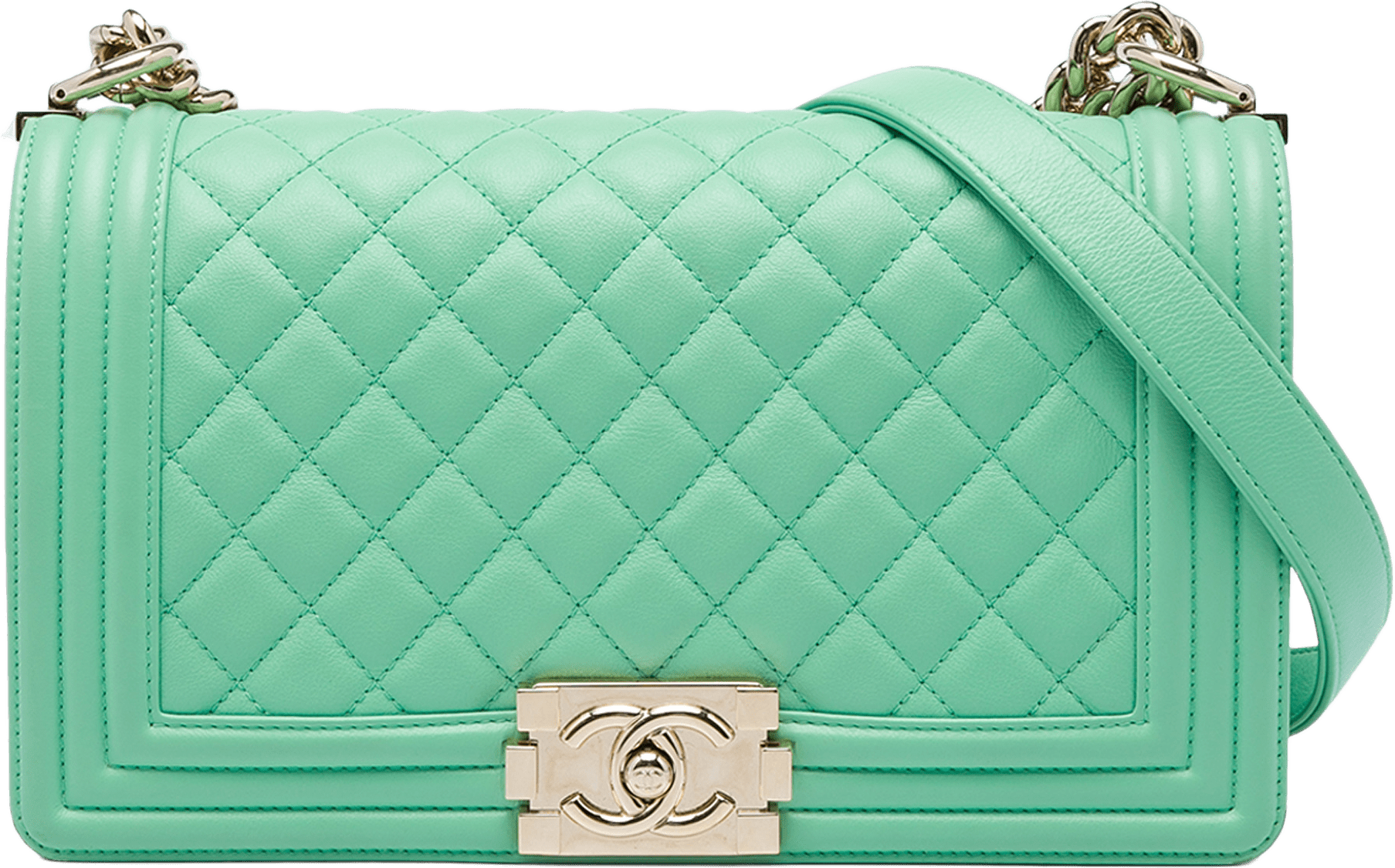 Chanel Old Medium Quilted Calfskin Boy Flap, från Luxclusif, i färgen grön.