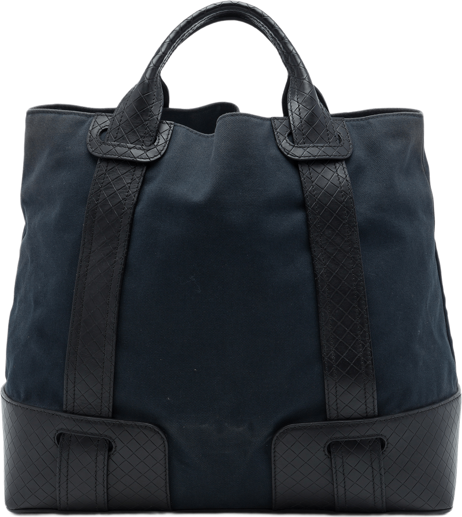 Bottega Veneta Nappa Intrecciato Trimmed Canvas Tote, från Luxclusif, i färgen blå.