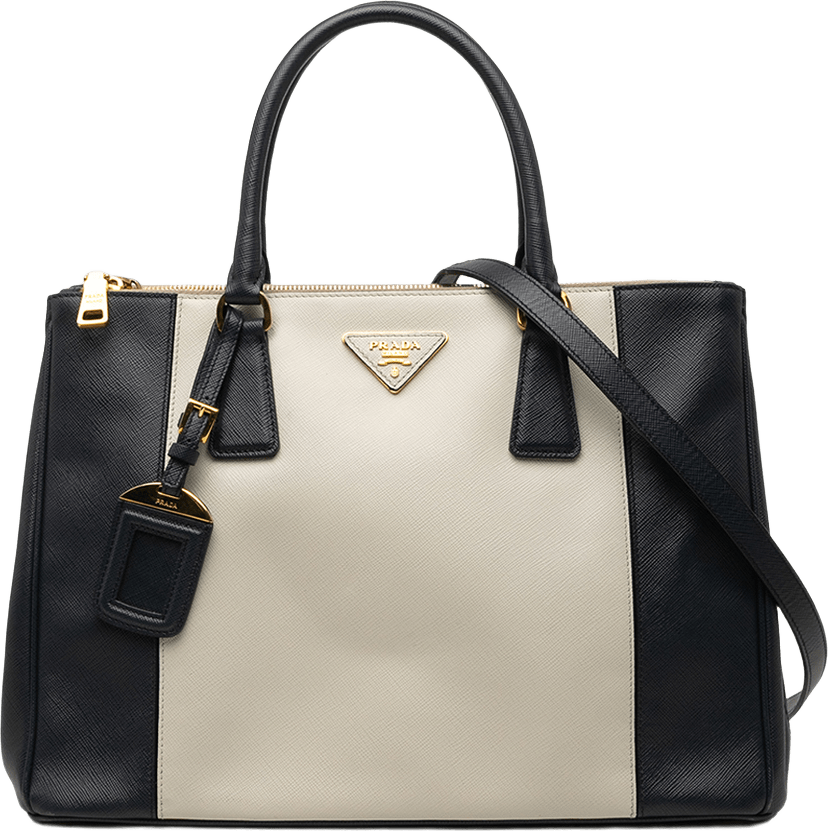 Prada Medium Bicolor Saffiano Lux Galleria Double Zip Satchel, från Luxclusif, i färgen svart.