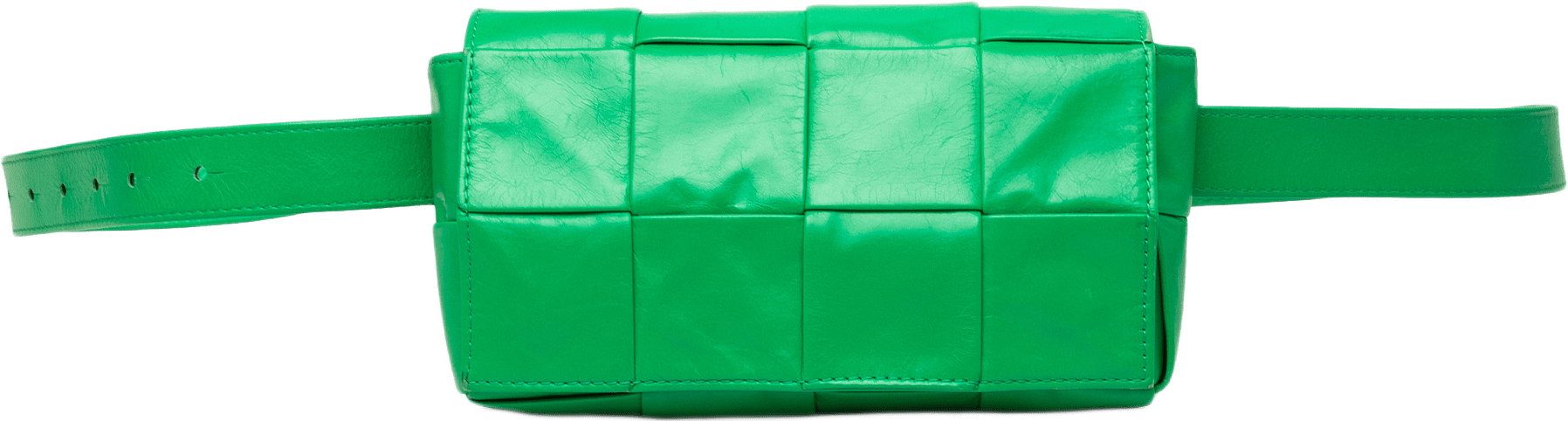 Bottega Veneta Mini Paper Calfskin Intrecciato Cassette Belt Bag, från Luxclusif, i färgen grön.