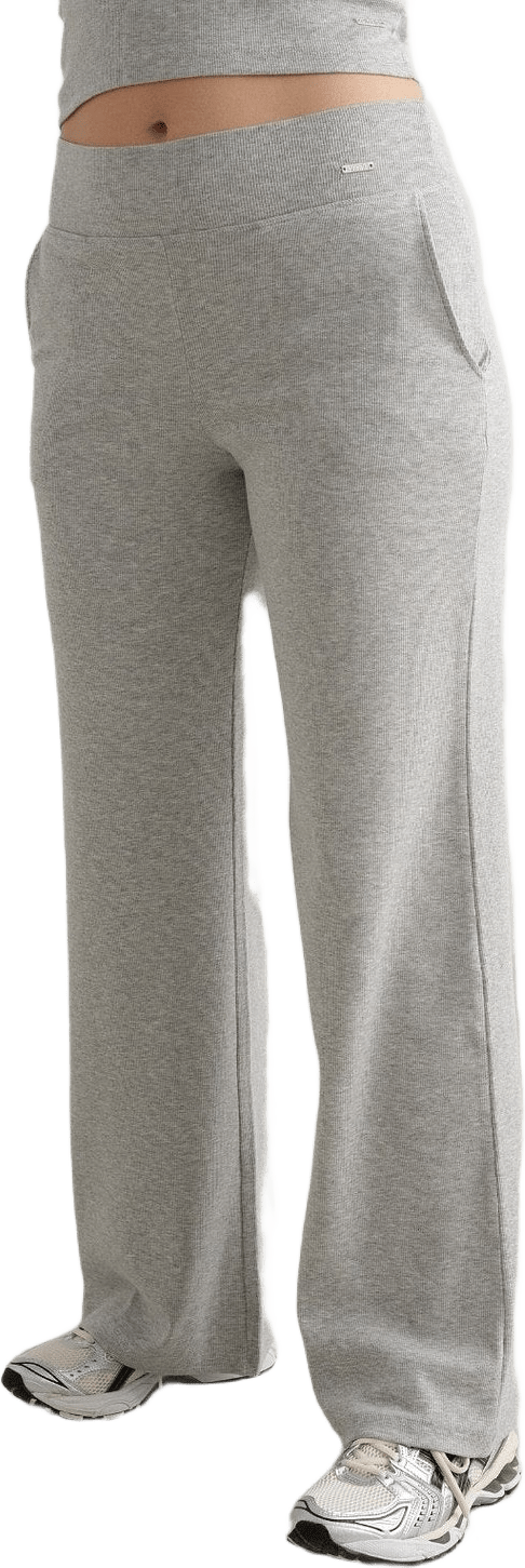 Grey Melange Ease Ribbed Wide Pants, från aim'n, i färgen grey melange.