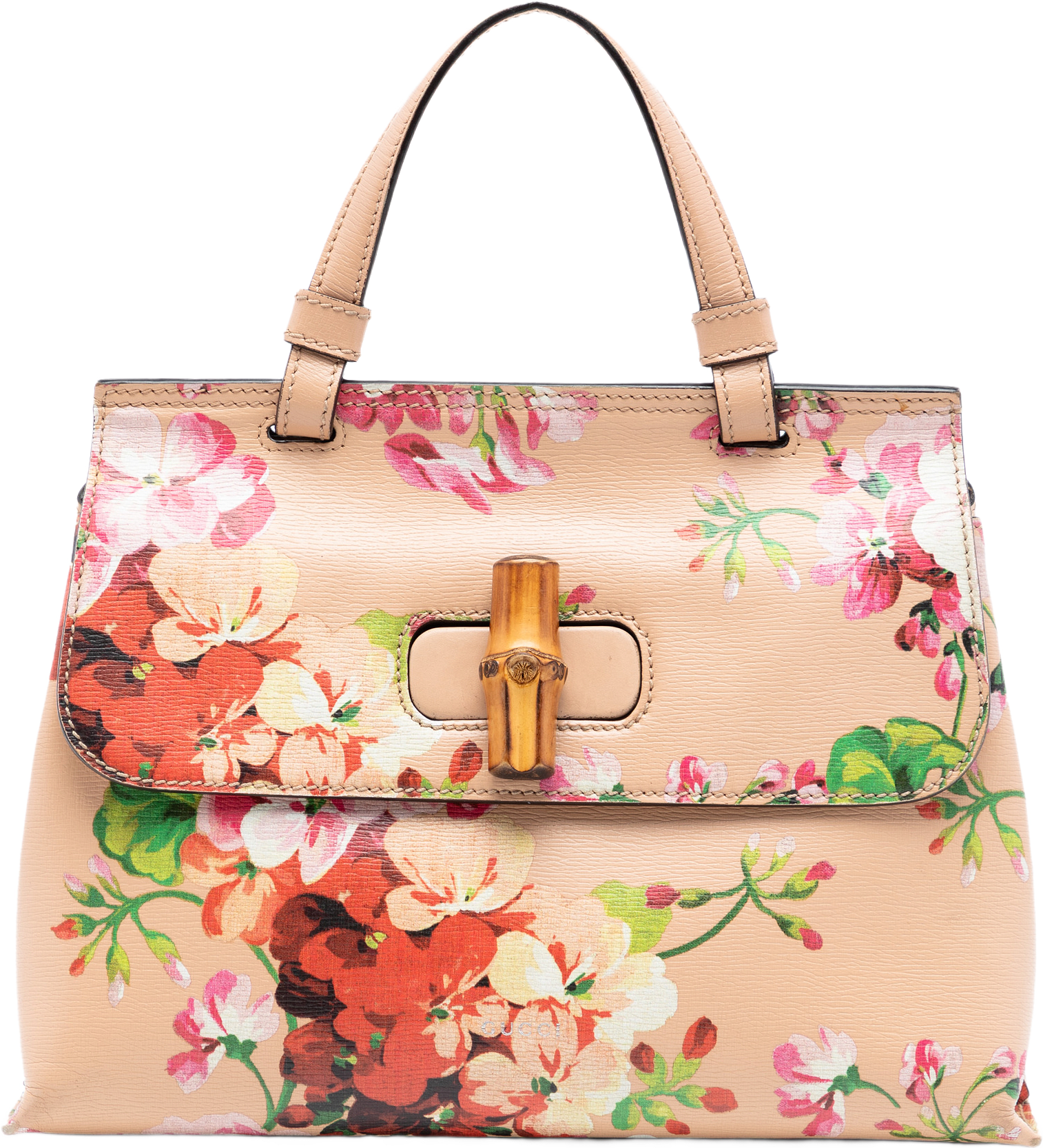 Gucci Small Calfskin Blooms Bamboo Daily Satchel, från Luxclusif, i färgen pink.