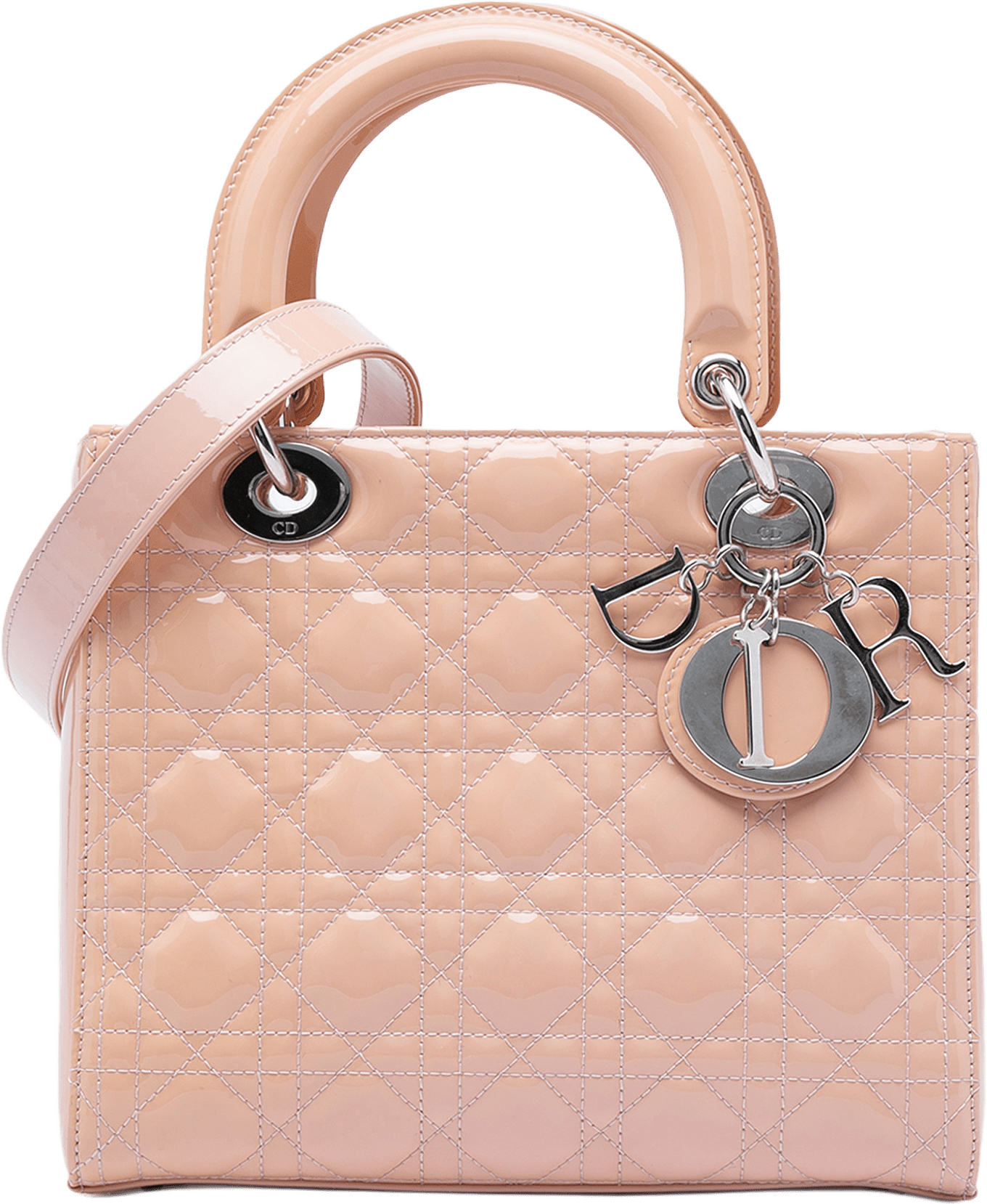 Dior Medium Patent Cannage Lady Dior, från Luxclusif, i färgen rosa.