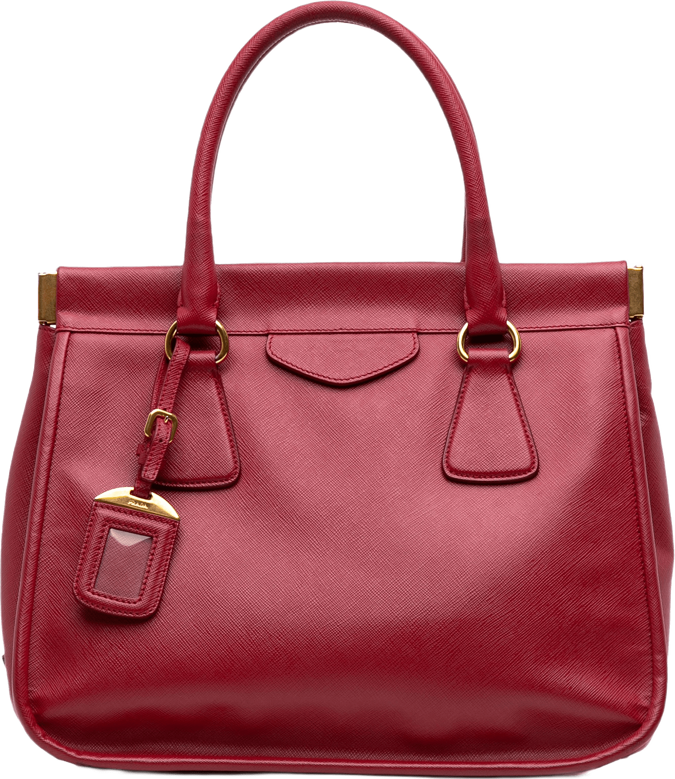 Prada Saffiano Lux Frame Tote, från Luxclusif, i färgen red.