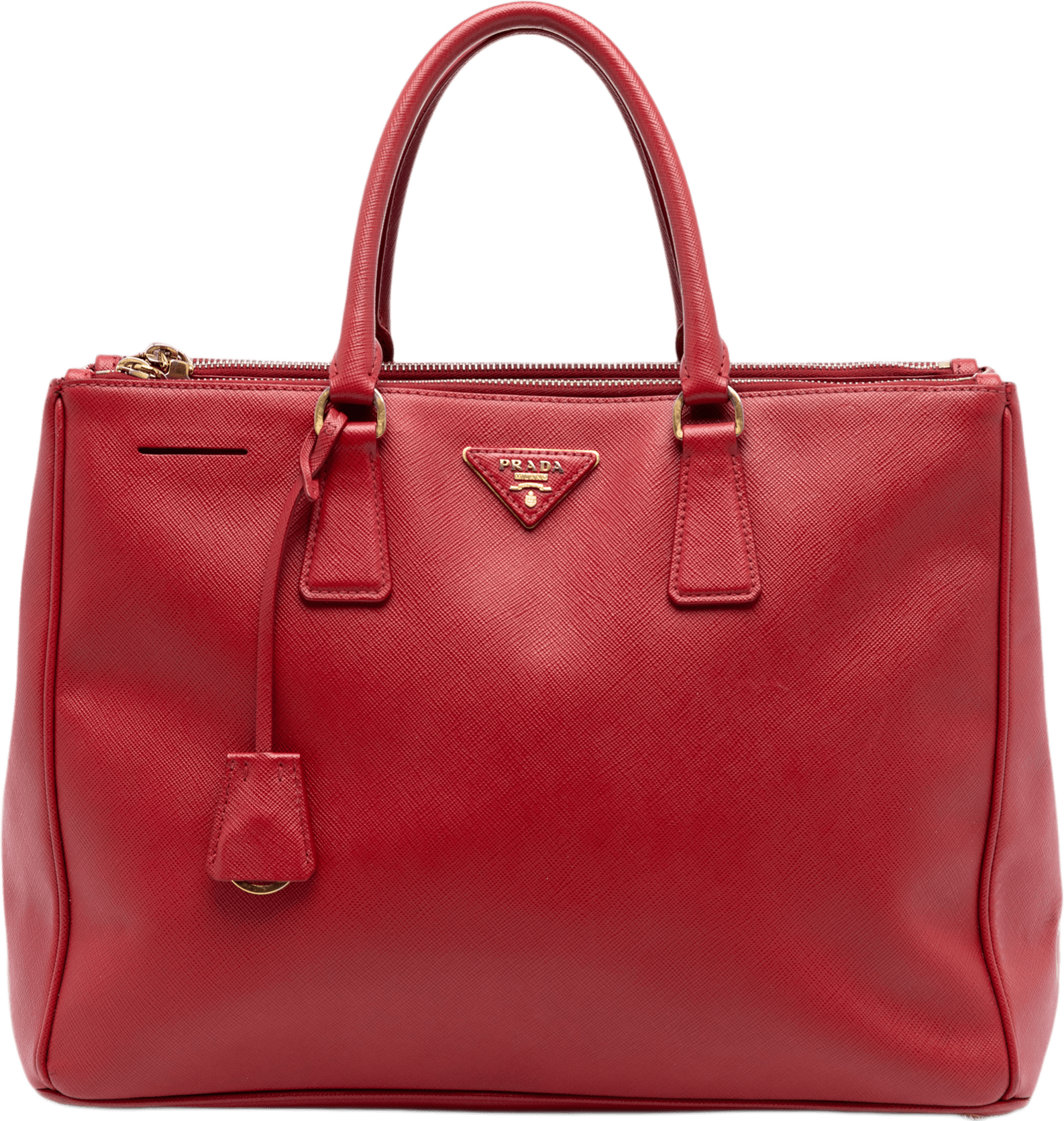 Prada Large Saffiano Lux Galleria Double Zip Satchel, från Luxclusif, i färgen red.