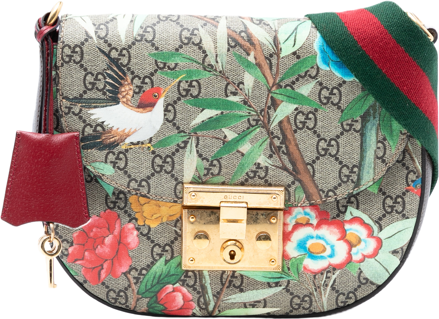 Gucci Gg Supreme Web Padlock Tian Paint Crossbody, från Luxclusif, i färgen beige.