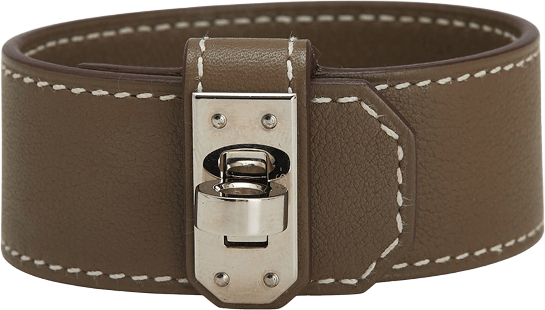 Hermès Small Chevre Chamkila Kelly Twist Bracelet, från Luxclusif, i färgen dark khaki.