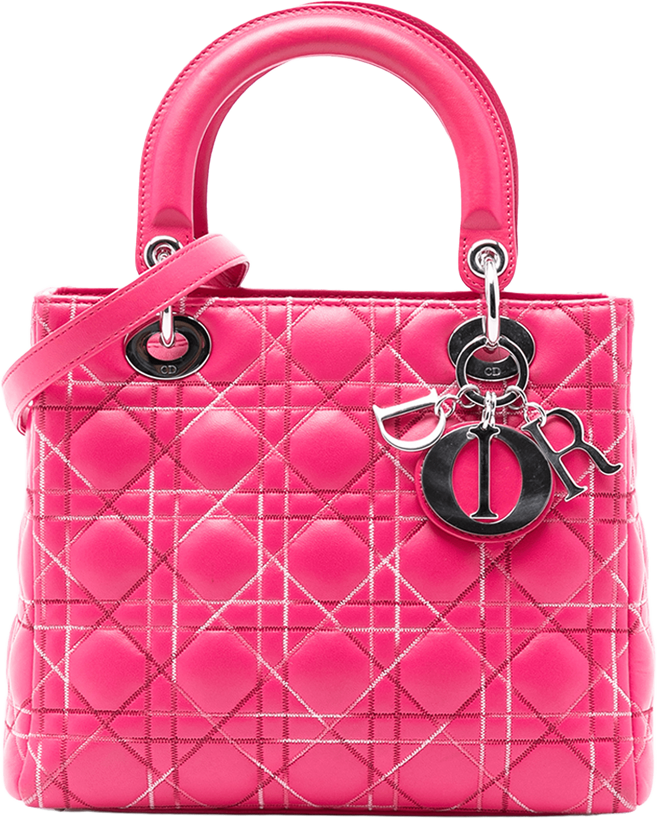 Dior Medium Lambskin Cannage Lady Dior, från Luxclusif, i färgen hot pink.