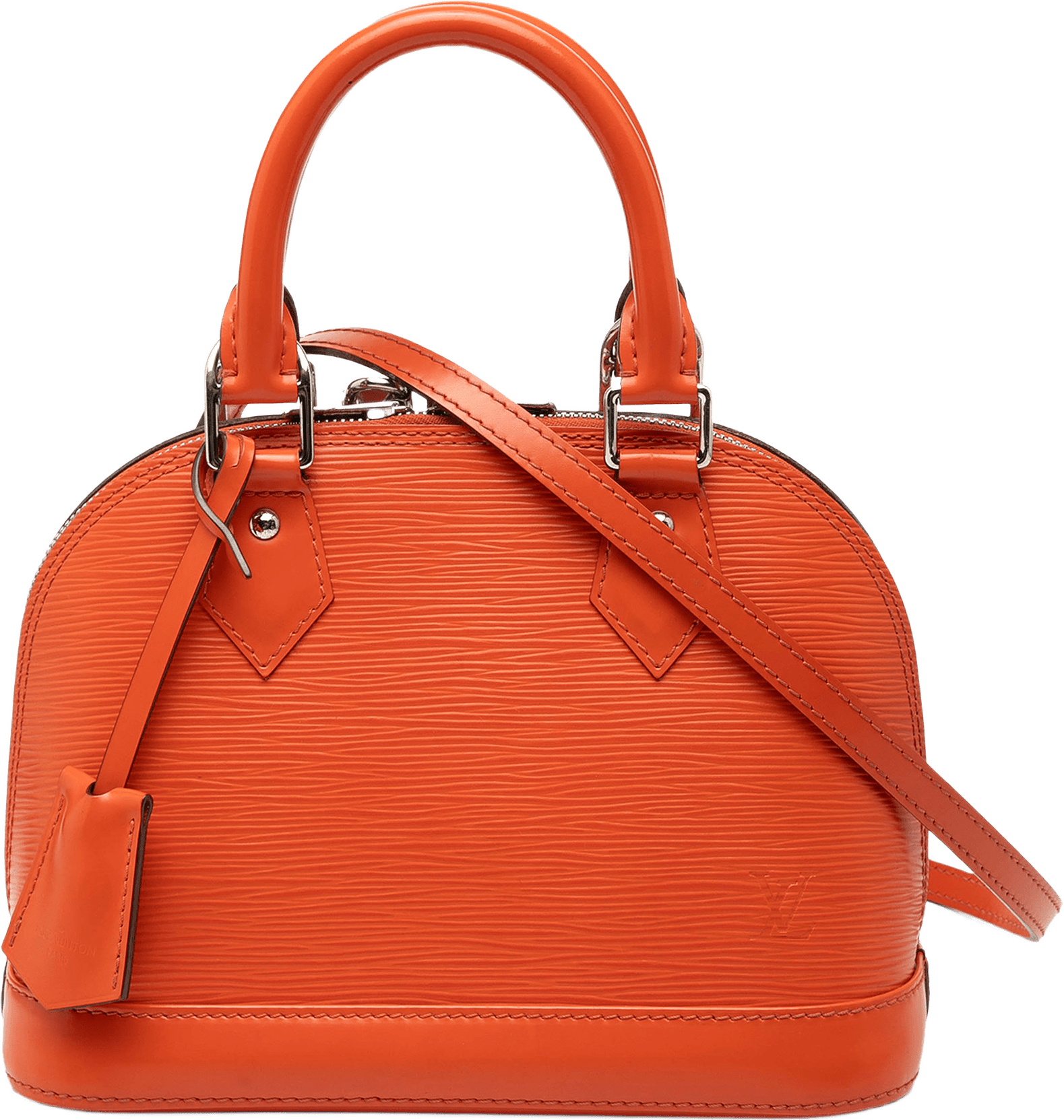 Louis Vuitton Epi Alma Bb, från Luxclusif, i färgen orange.