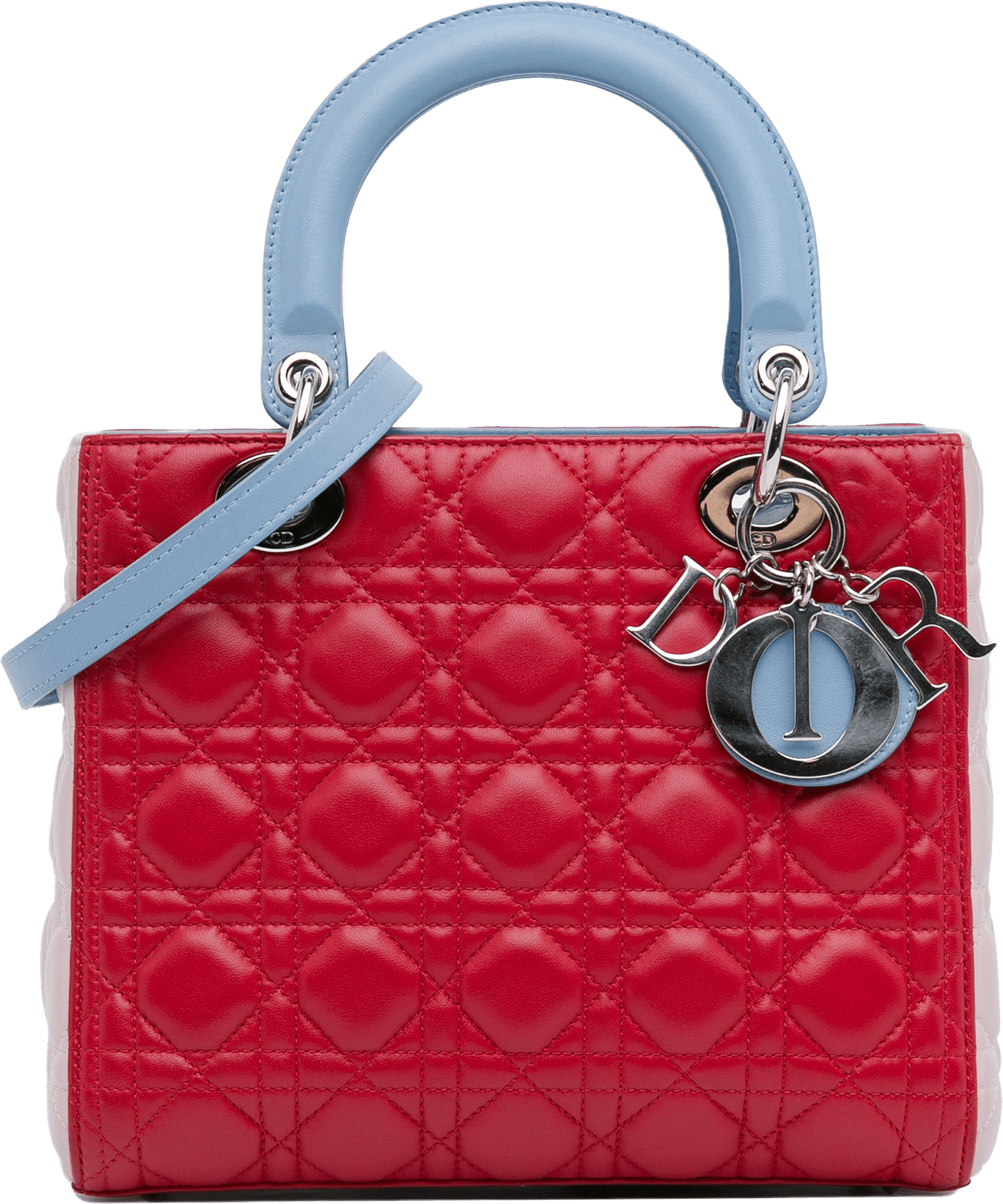 Dior Medium Tricolor Lambskin Cannage Lady Dior, från Luxclusif, i färgen red.