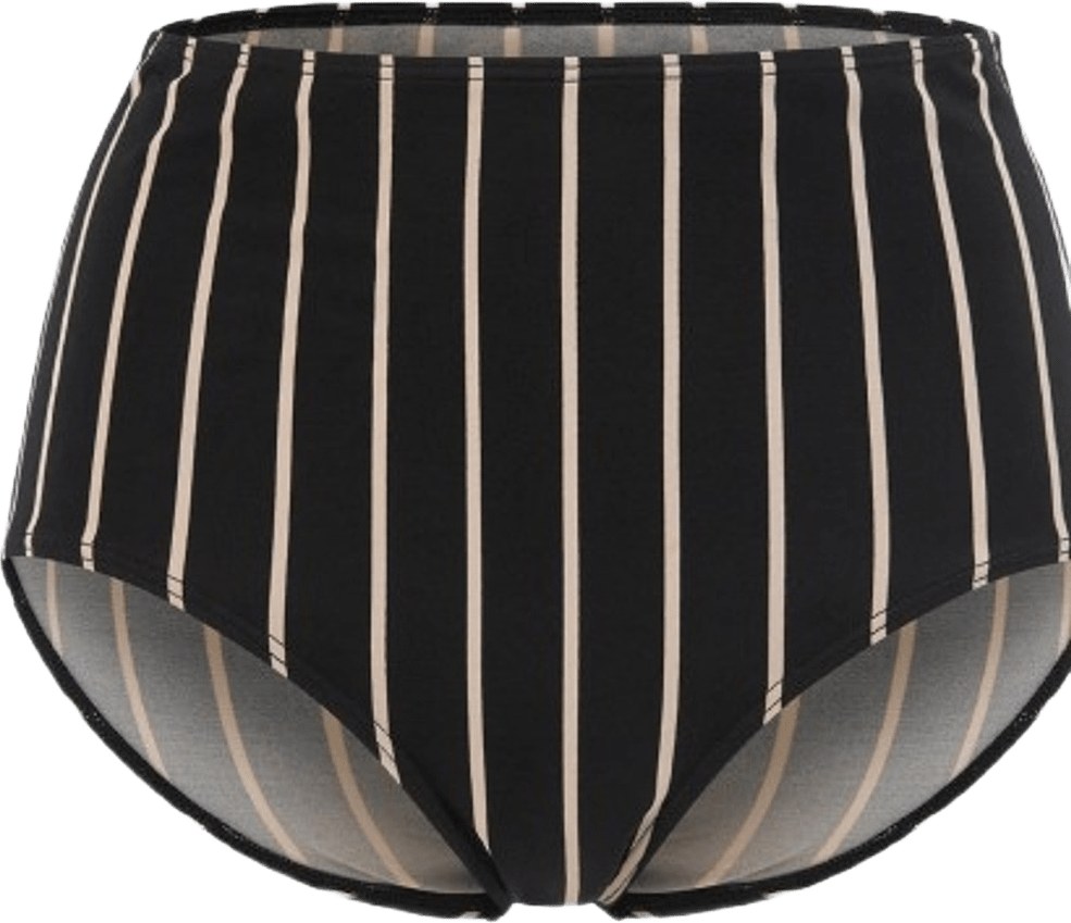 Portofino Högmidjad Bikinitrosa, från Swegmark, i färgen black/beige stripe.