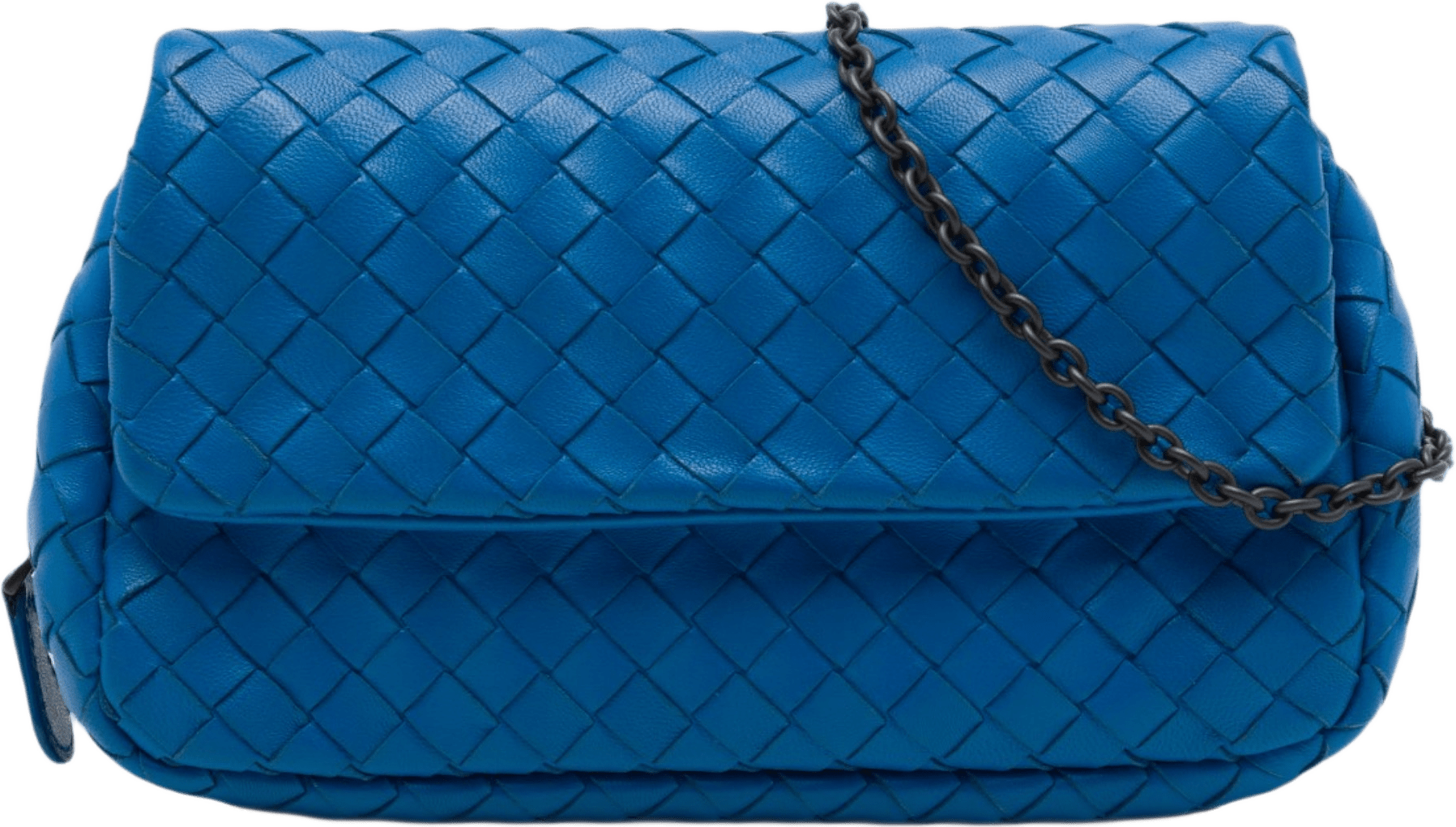 Bottega Veneta Mini Nappa Intrecciato Expandable Chain Flap Crossbody, från Luxclusif, i färgen blå.