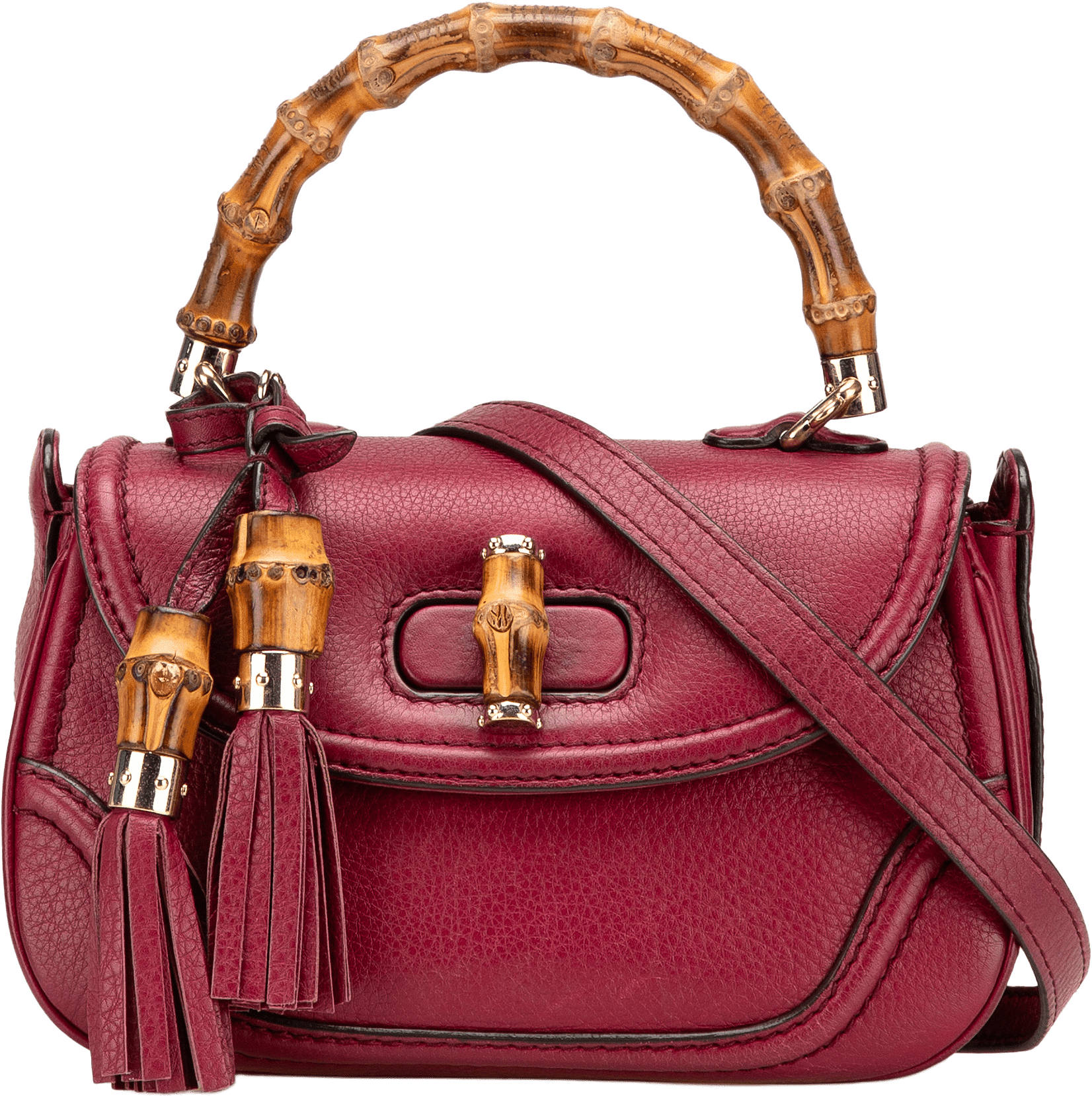 Gucci Small Leather New Bamboo Satchel, från Luxclusif, i färgen burgundy.