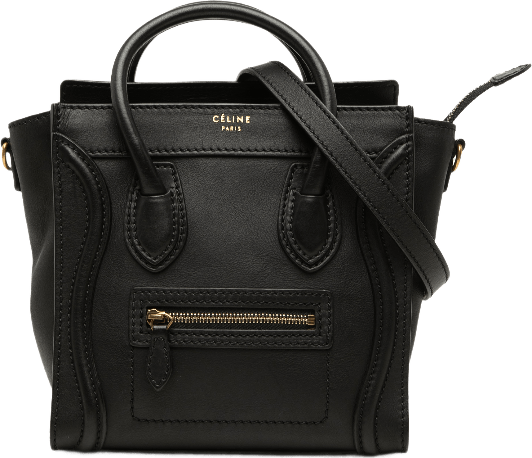 Celine Nano Smooth Calfskin Luggage Tote, från Luxclusif, i färgen svart.