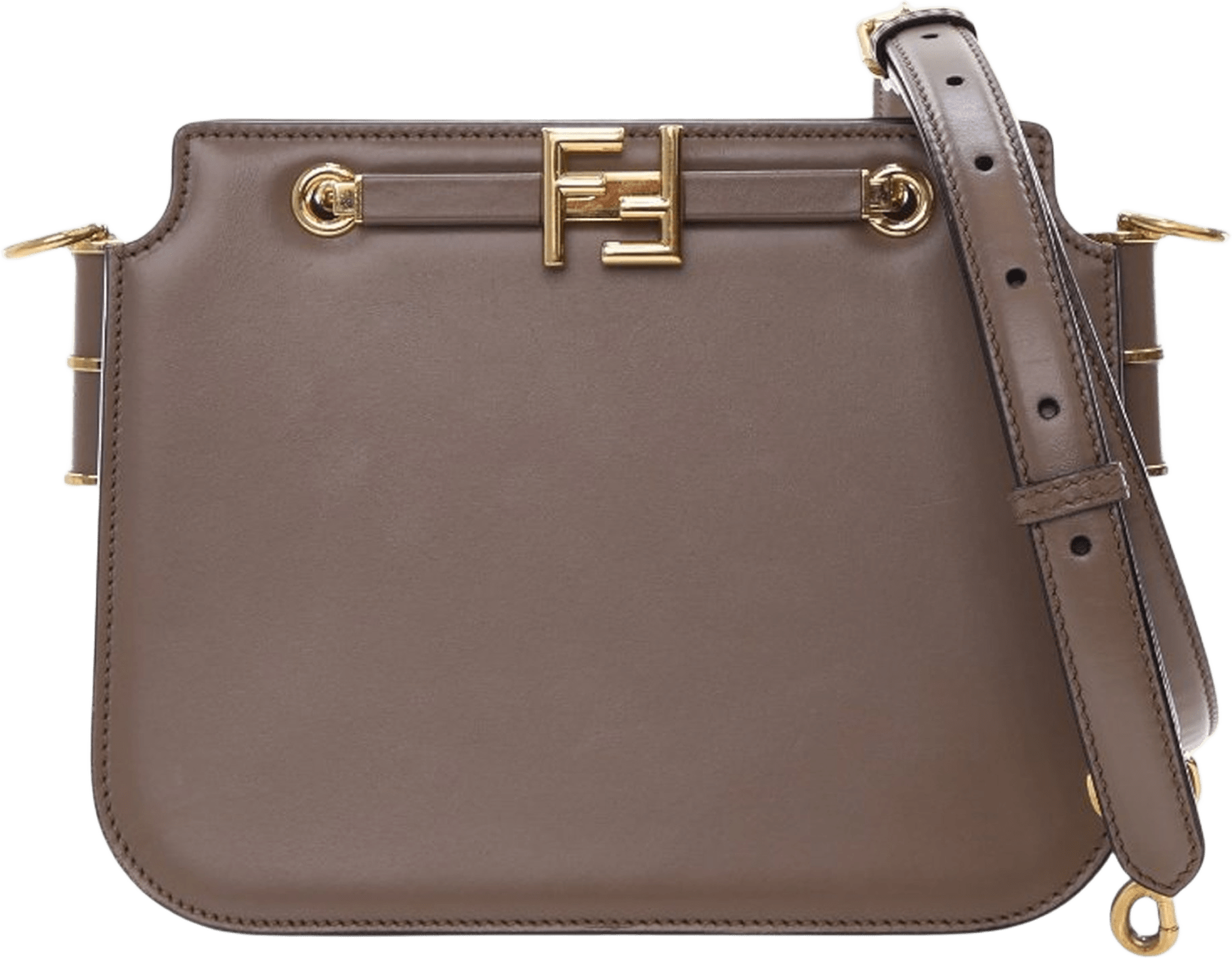 Fendi Smooth Calfskin Vitello King Luxor Touch Shoulder Bag, från Luxclusif, i färgen taupe.