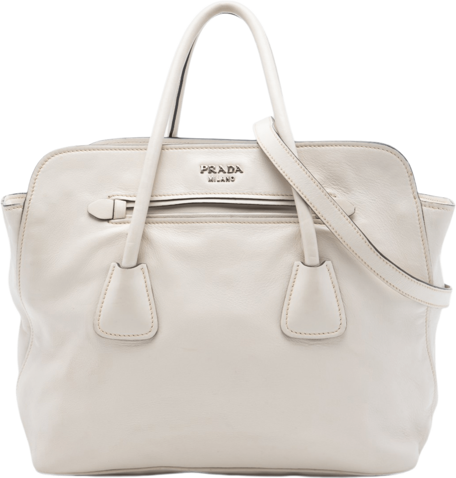 Prada Soft Calf Convertible Shopping Tote, från Luxclusif, i färgen vit.