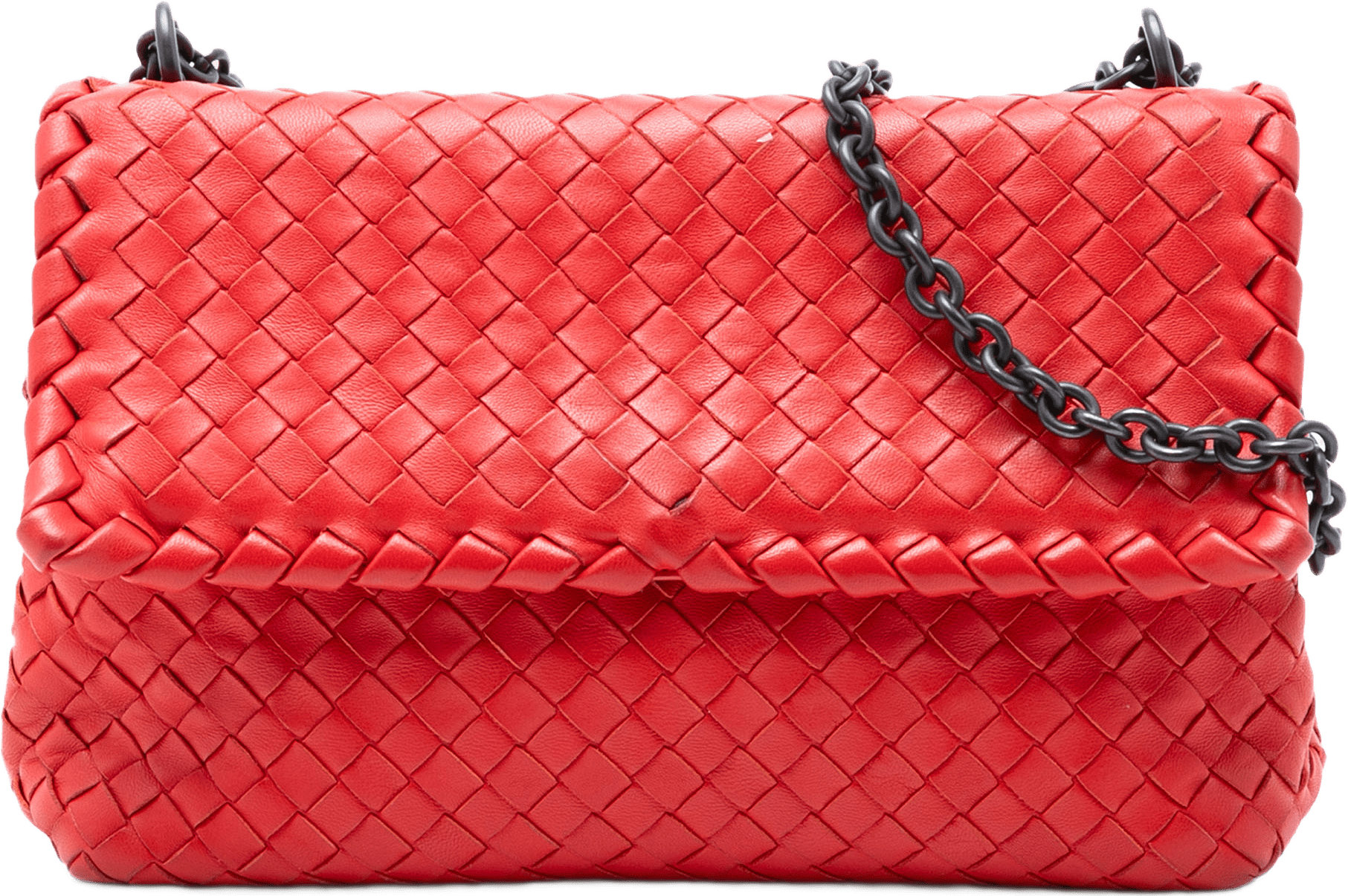 Bottega Veneta Small Nappa Intrecciato Olimpia Shoulder Bag, från Luxclusif, i färgen röd.