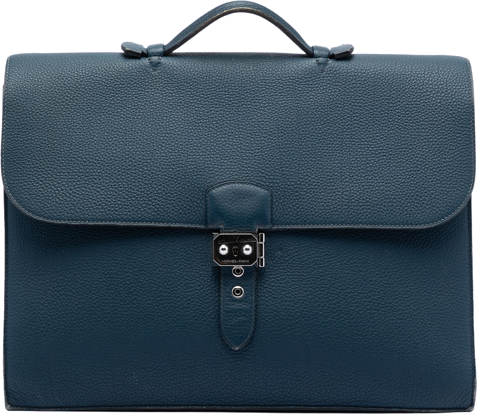 Hermès Togo Sac A Depeches 38, från Luxclusif, i färgen peacock.