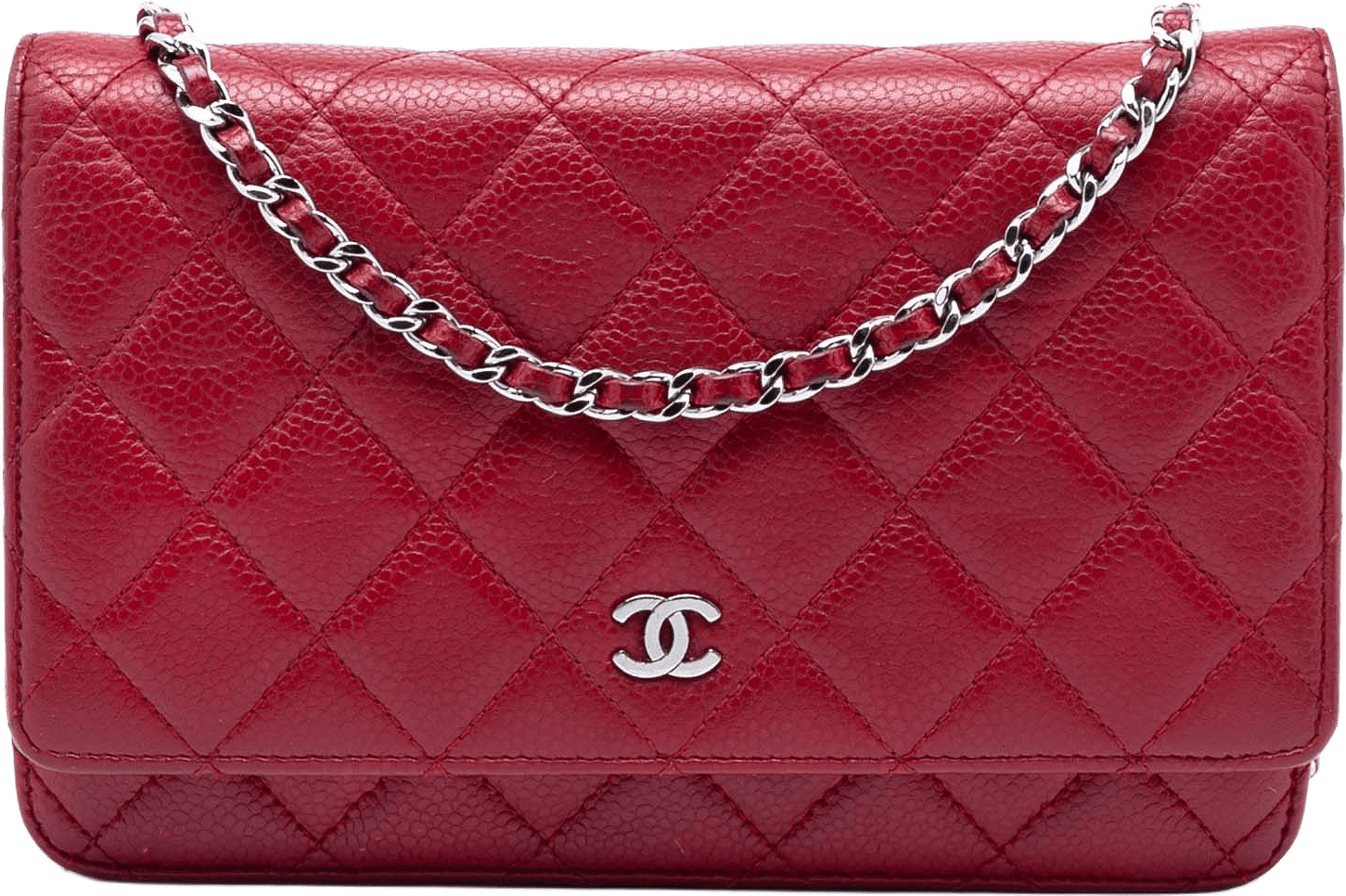 Chanel Cc Quilted Caviar Wallet On Chain, från Luxclusif, i färgen red.