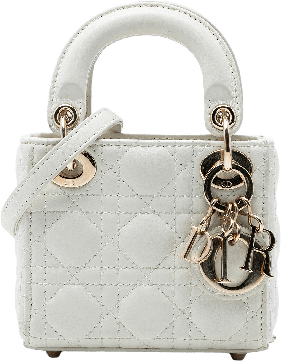 Dior Micro Lambskin Cannage Lady Dior, från Luxclusif, i färgen white.