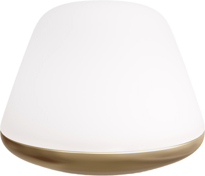 Bordslampa Bloom Ø38, från Herstal, i färgen mässing/opal.