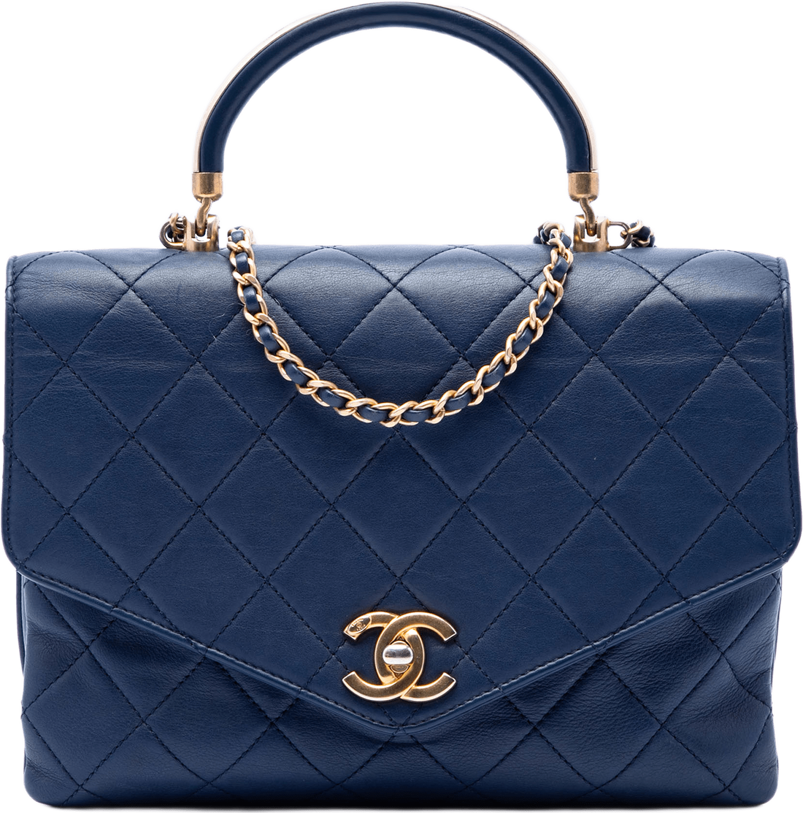Chanel Cc Quilted Calfskin Metal Top Handle Envelope Flap, från Luxclusif, i färgen blue.