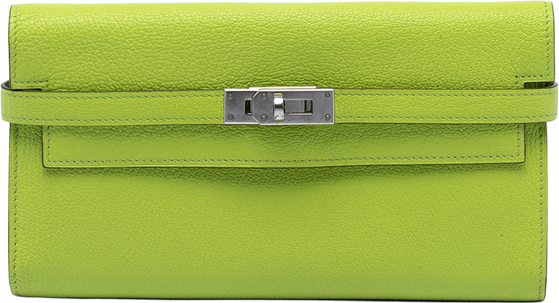 Hermès Chevre Mysore Kelly Longue Wallet, från Luxclusif, i färgen light green.