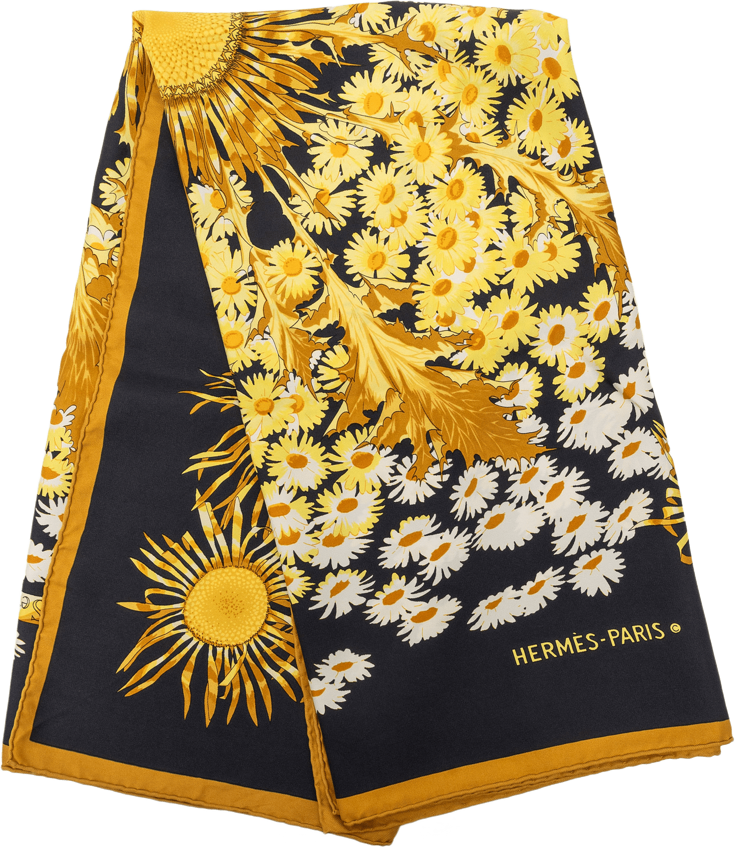 Hermès Fleurs Et Carlines Silk Scarf 90, från Luxclusif, i färgen black.