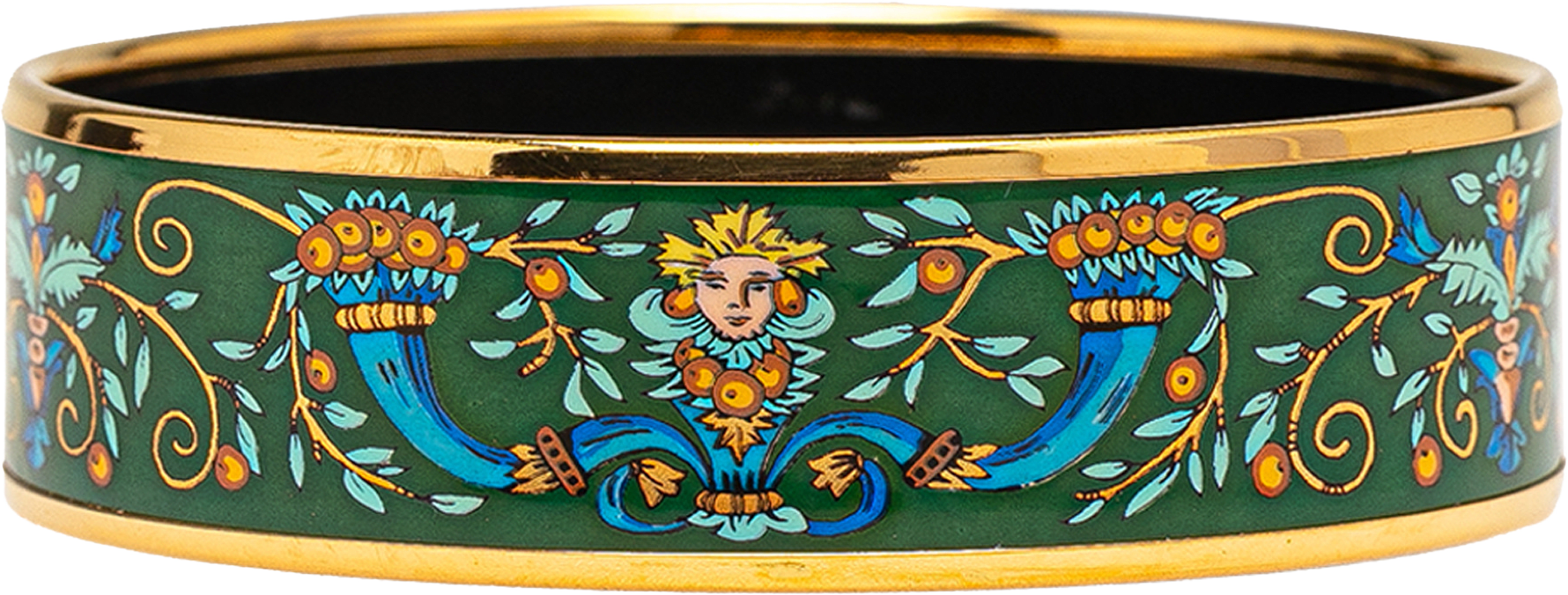 Hermès Wide Enamel Astres Et Soleils Bangle 65, från Luxclusif, i färgen green.