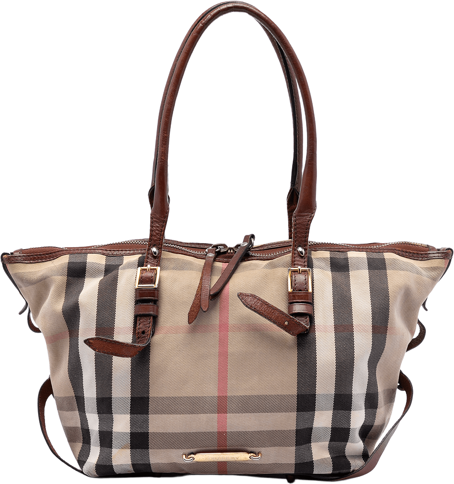 Burberry Small House Check Canvas Bridle Salisbury Tote, från Luxclusif, i färgen light brown.