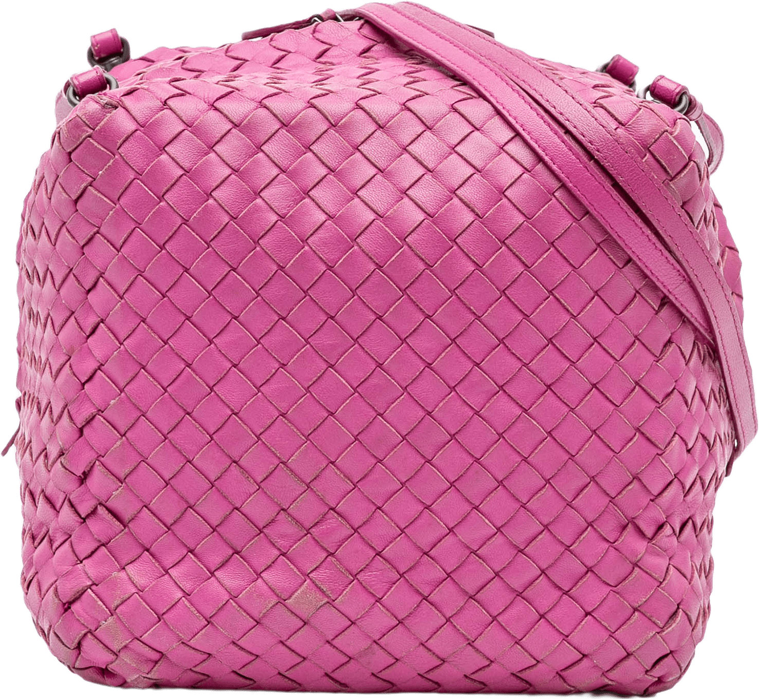 Bottega Veneta Nappa Intrecciato Cube Crossbody, från Luxclusif, i färgen pink.