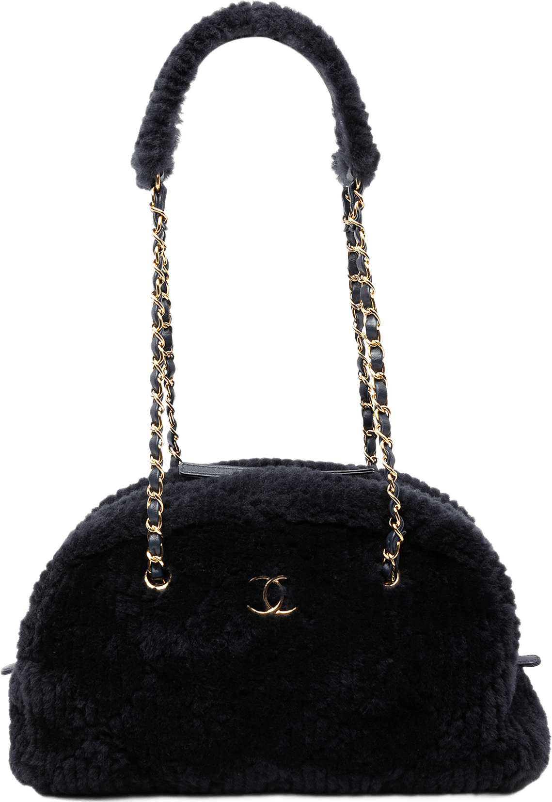 Chanel Coco Neigh Large Quilted Shearling Bowling Bag, från Luxclusif, i färgen navy.