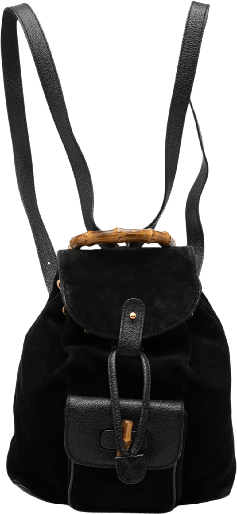Gucci Suede Bamboo Backpack, från Luxclusif, i färgen black.