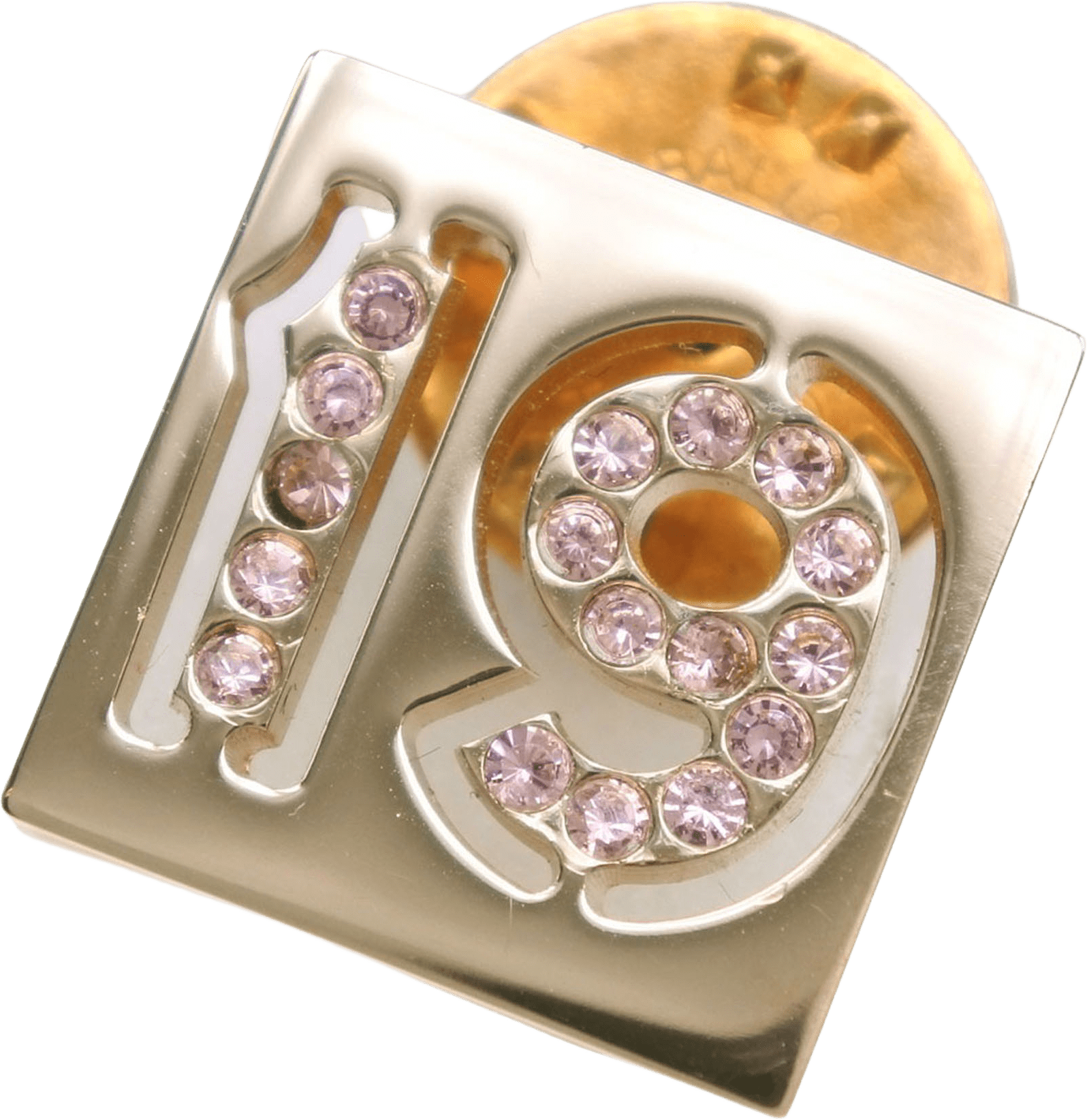 Chanel Gold Plated Rhinestone No 19 Pin Badge Brooch, från Luxclusif, i färgen gold.