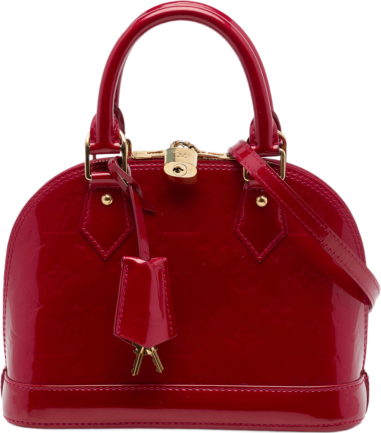 Louis Vuitton Monogram Vernis Alma Bb, från Luxclusif, i färgen röd.