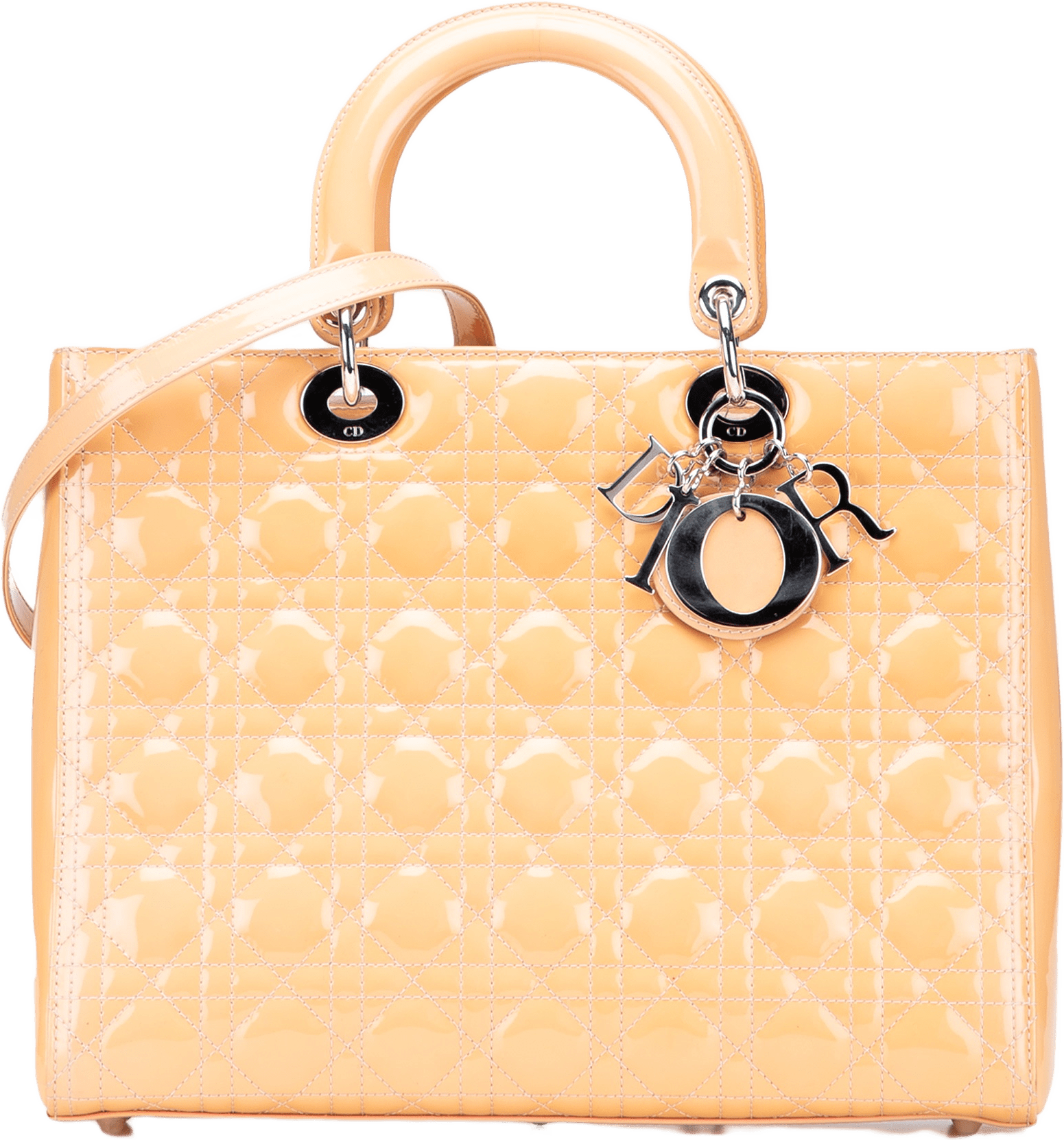 Dior Large Patent Cannage Lady Dior, från Luxclusif, i färgen beige.