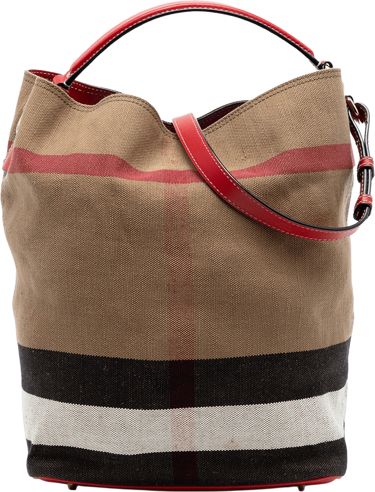 Burberry Medium Mega Check Canvas Ashby Bucket Bag, från Luxclusif, i färgen light brown.