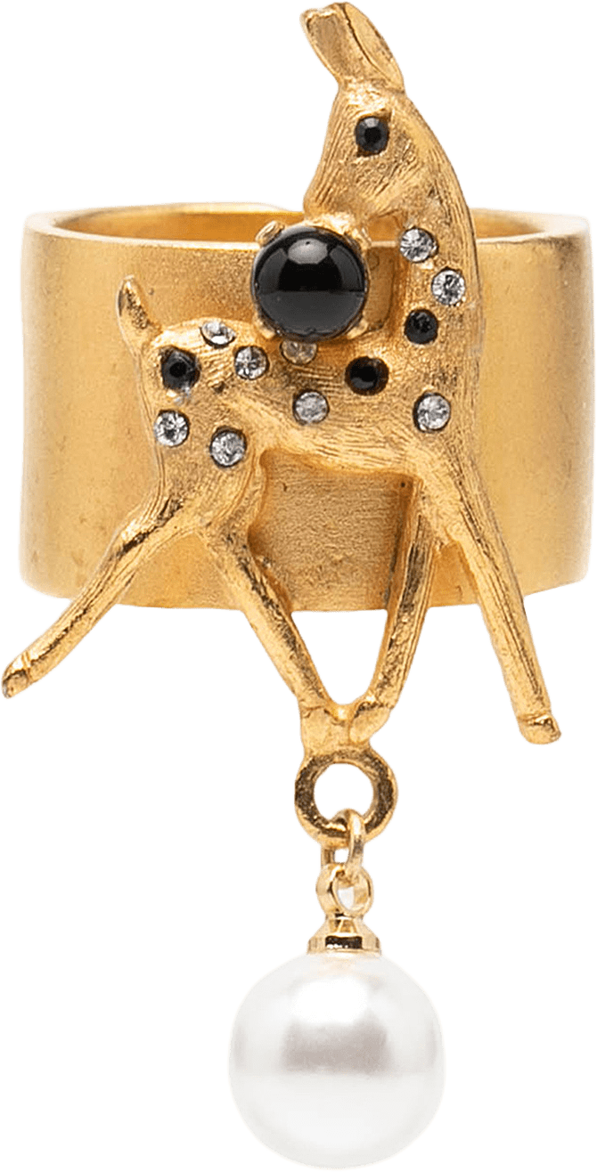 Chanel Gold Plated Rhinestone And Faux Pearl Bambi Ring, från Luxclusif, i färgen gold.