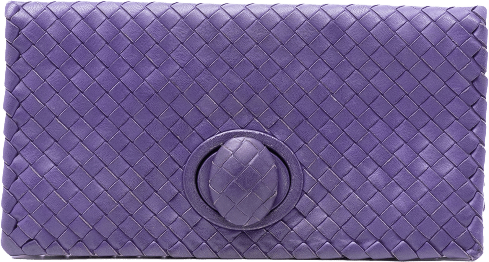 Bottega Veneta Nappa Intrecciato Turn Lock Clutch, från Luxclusif, i färgen dark purple.