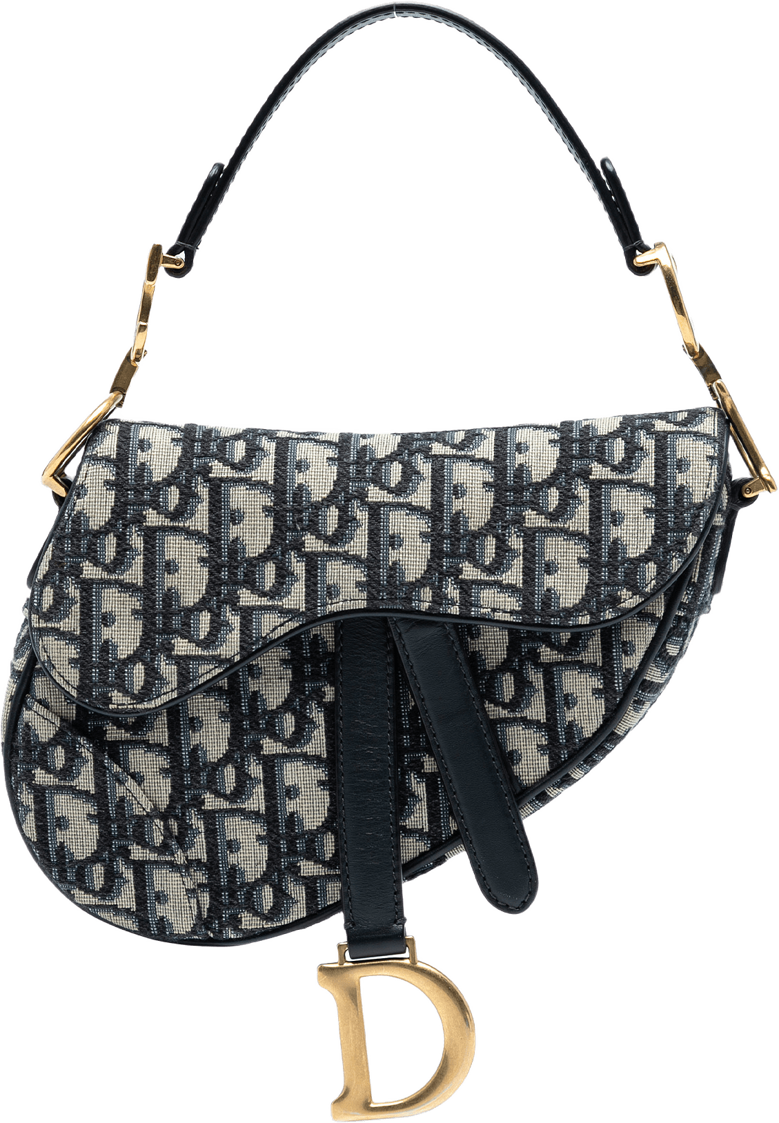 Dior Mini Oblique Canvas Saddle Bag, från Luxclusif, i färgen navy.