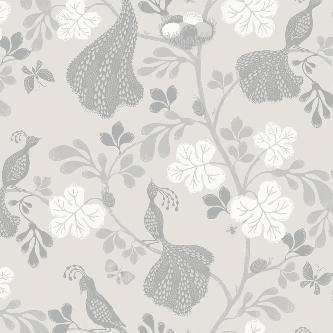 Löpmetertyg Linne - Night Birds, från Littlephant, i färgen sandstone grey/blue.