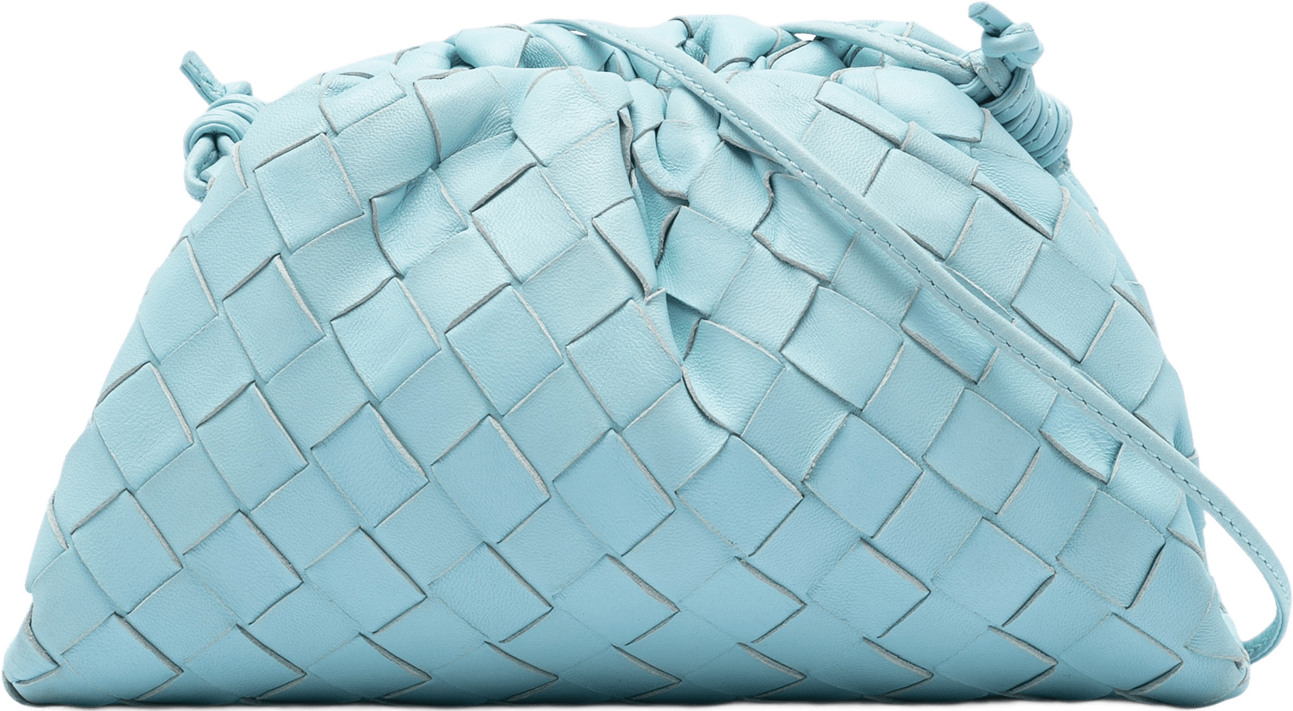 Bottega Veneta Nappa Intrecciato The Mini Pouch Crossbody, från Luxclusif, i färgen blå.